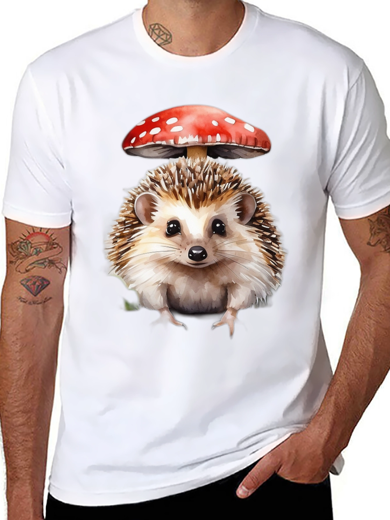 Black Hedgehog Mushroom Graphic Tee - Nature Lover's Shirt view 8