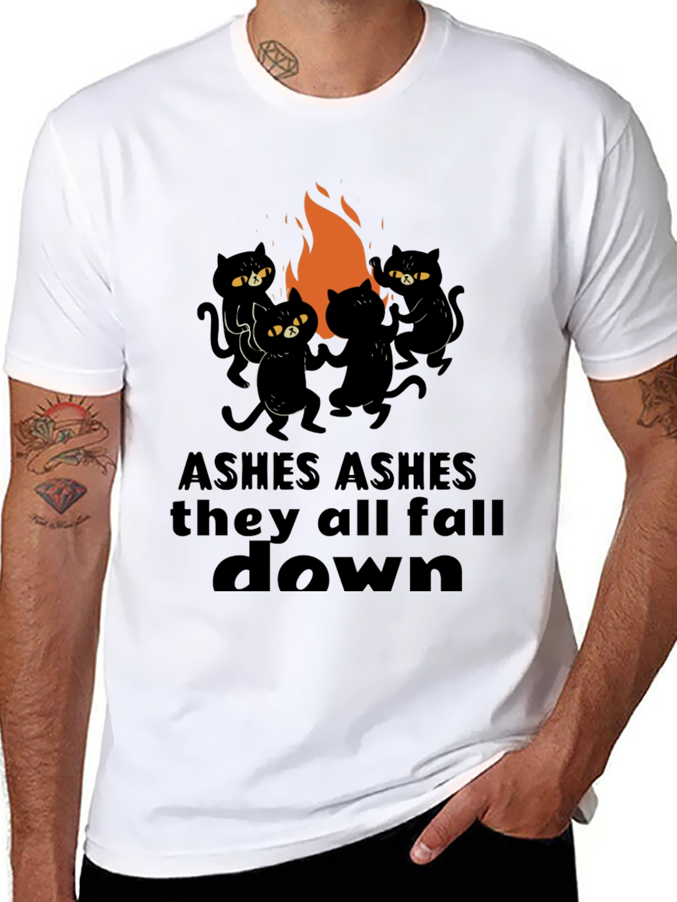 Black Ashes Fall Down Cats Around Fire T-Shirt view 8