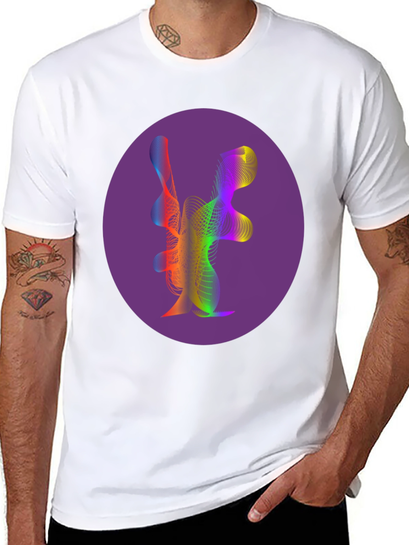 Black Abstract Rainbow Wave Graphic Tee view 8