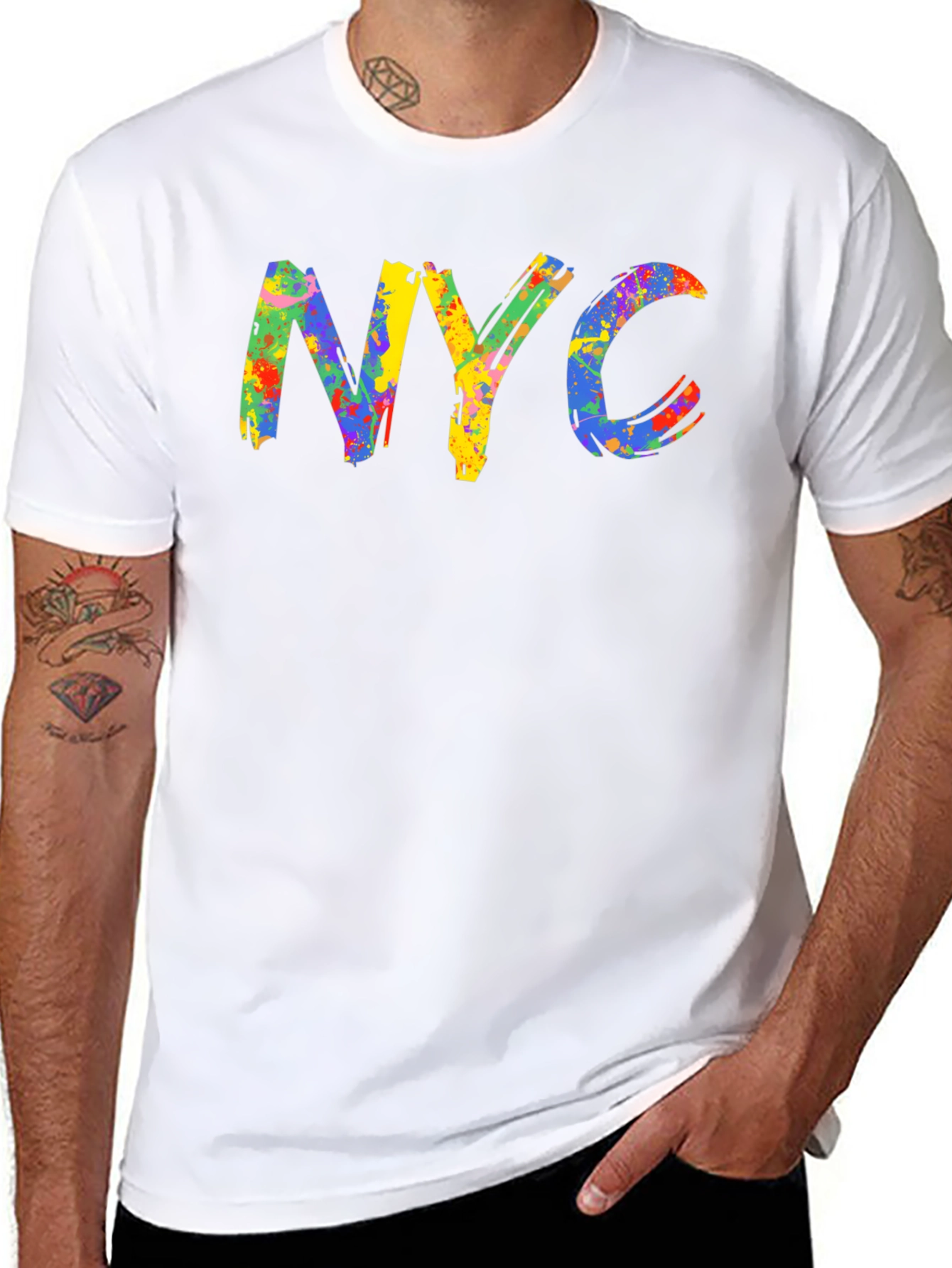 Black NYC Colorful Paint Splatter Graphic Tee view 8