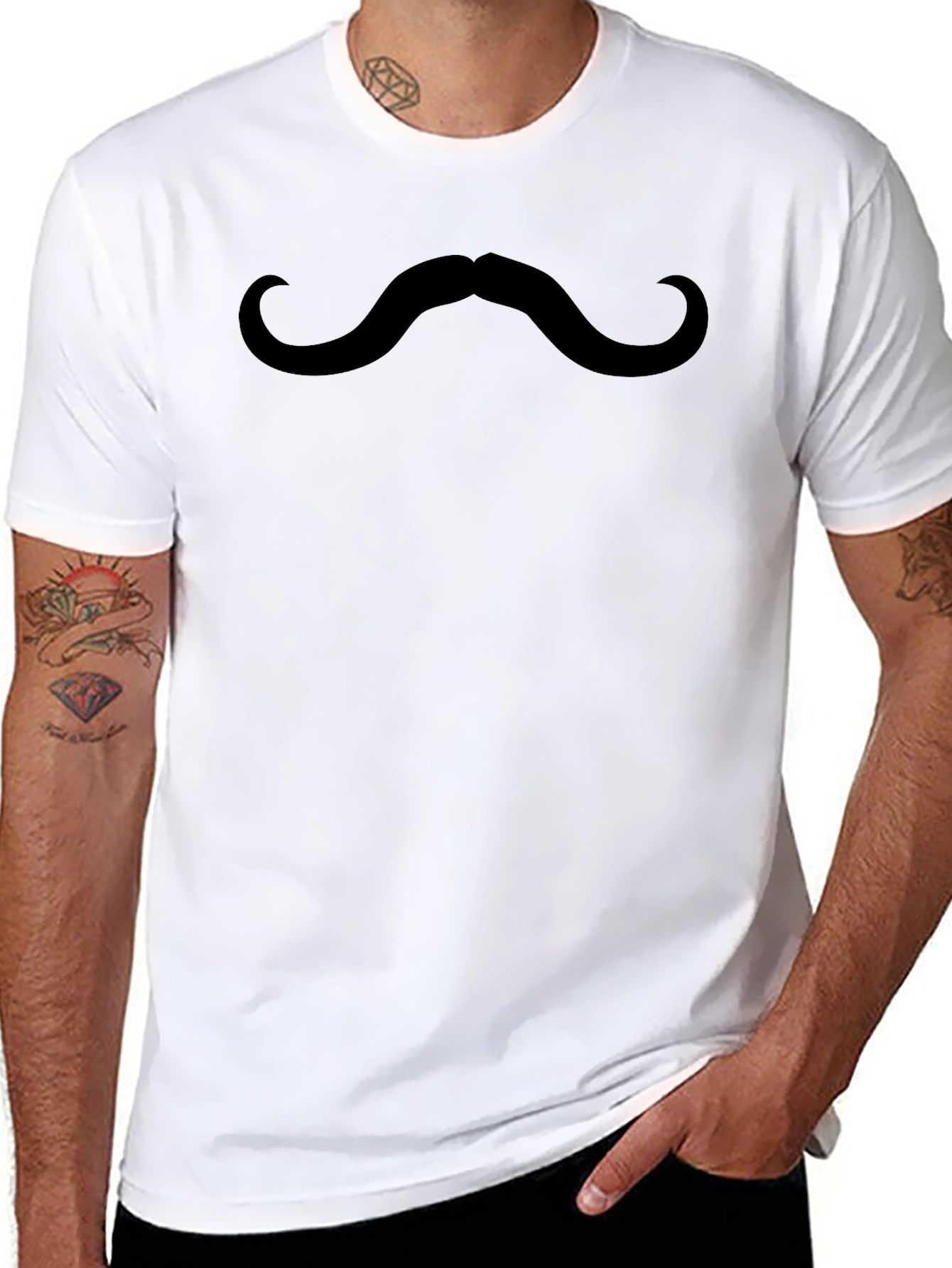 Black Funny Mustache Graphic Tee - Unisex Casual Shirt view 8