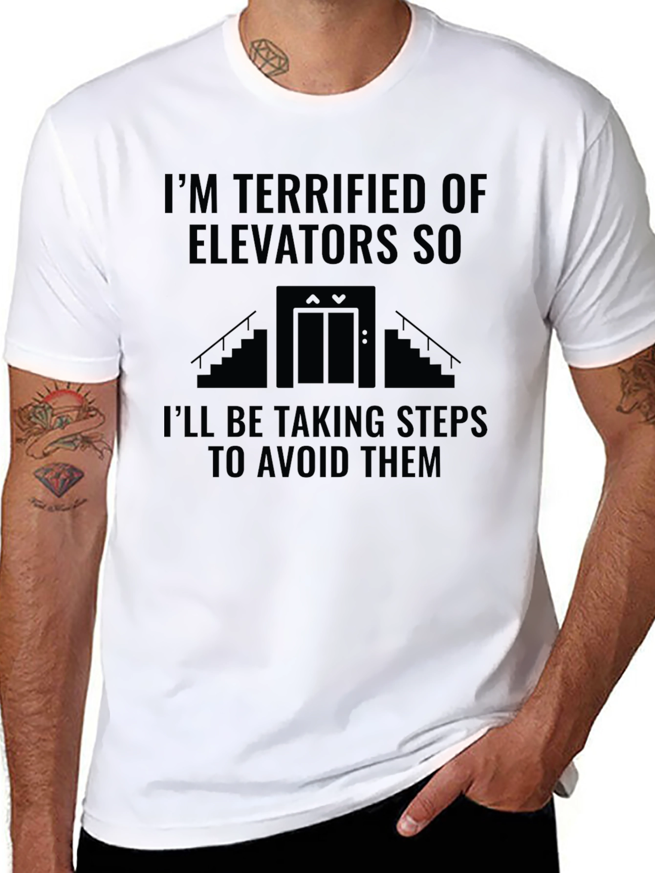 Black Terrified of Elevators Humor T-Shirt view 8