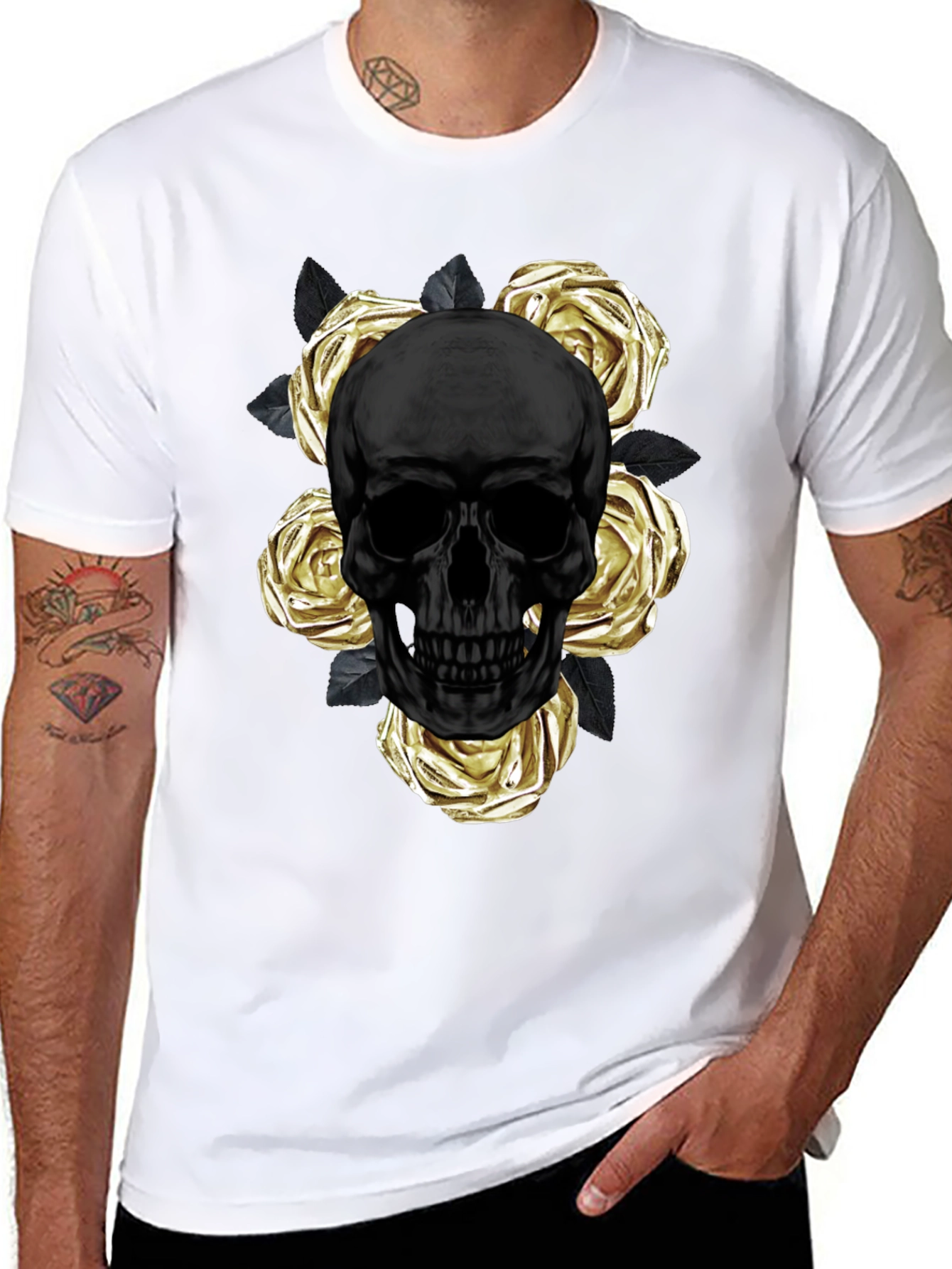 Black Skull & Roses Graphic Tee - Modern Style view 8