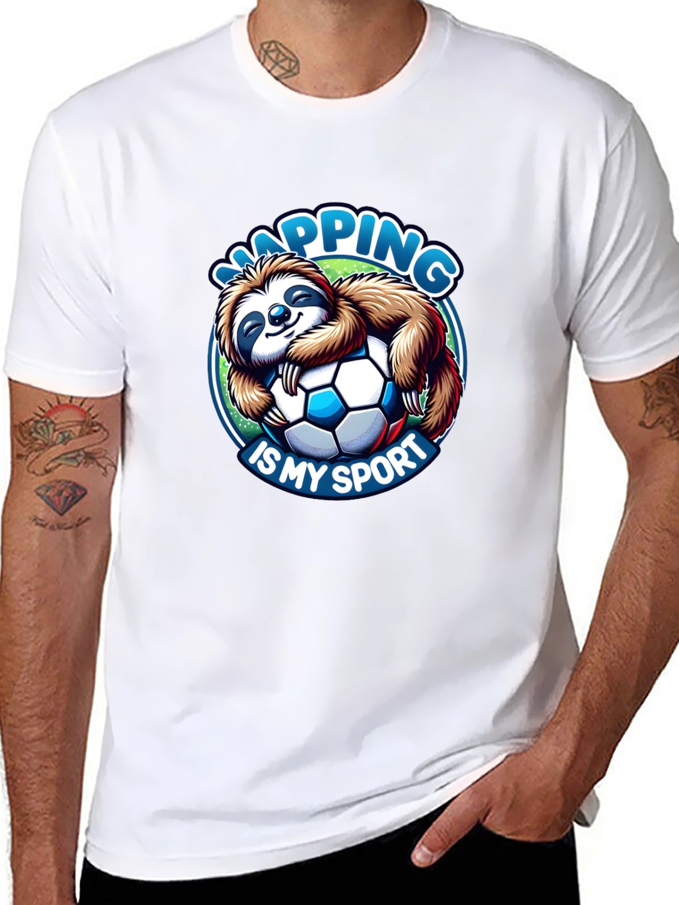 Black Napping is My Sport Sloth Soccer T-Shirt view 8
