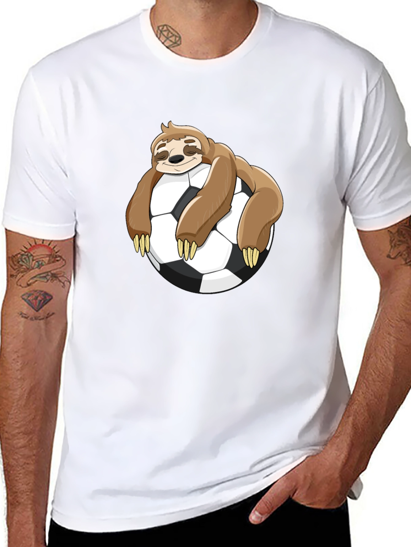 Black Sloth Soccer T-Shirt - Funny Cartoon Sloth on Soccer Ball view 8