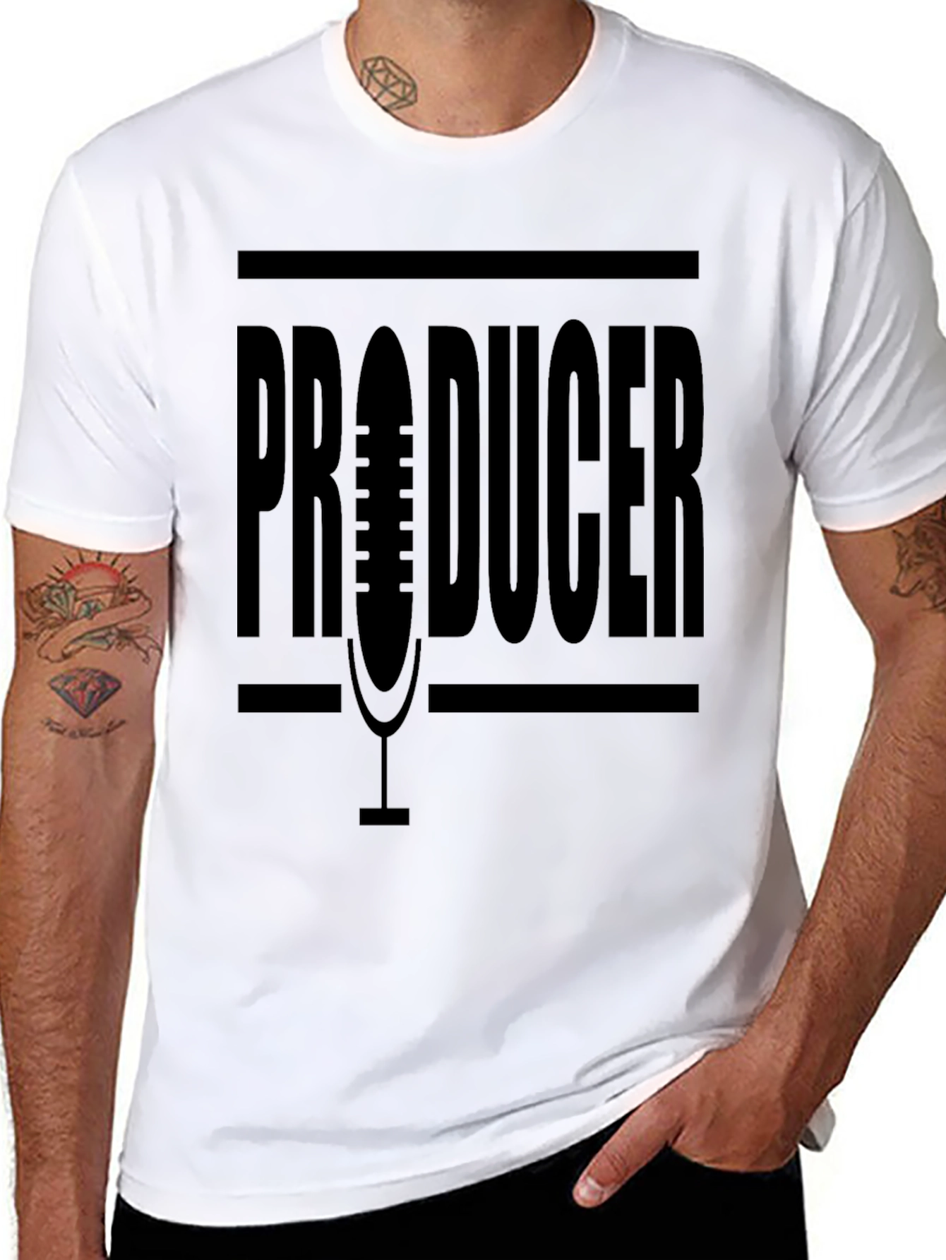 Black Producer Microphone Graphic Black T-Shirt view 8