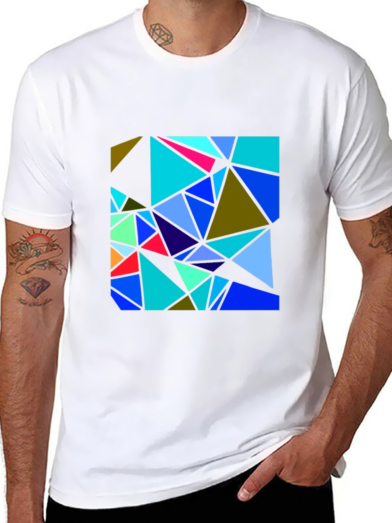 Black Abstract Geometric Triangle T-Shirt view 8