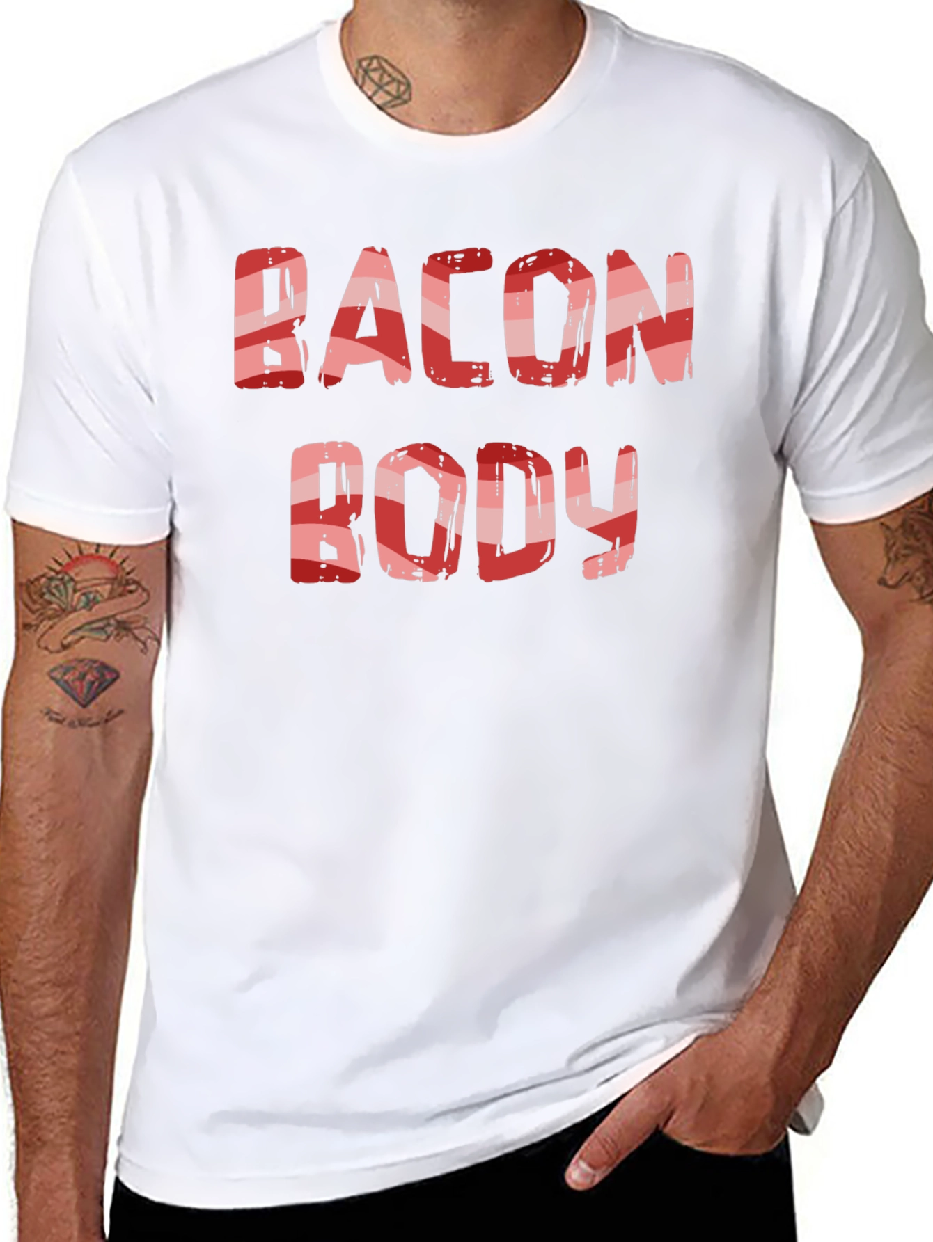 Black Bacon Body T-Shirt Funny Foodie Tee view 8