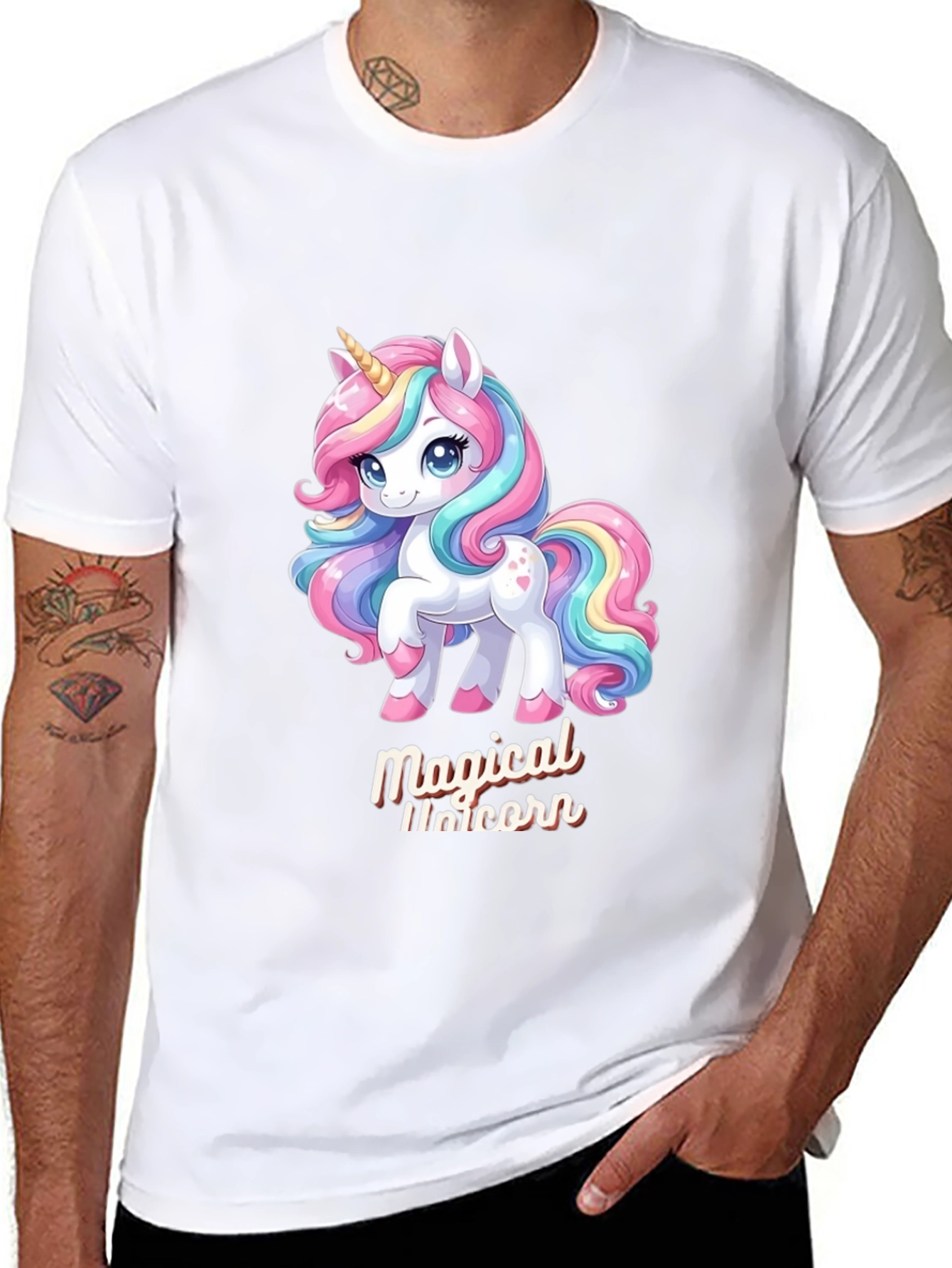 Black Magical Unicorn Graphic Tee - Black Cotton Comfort view 8