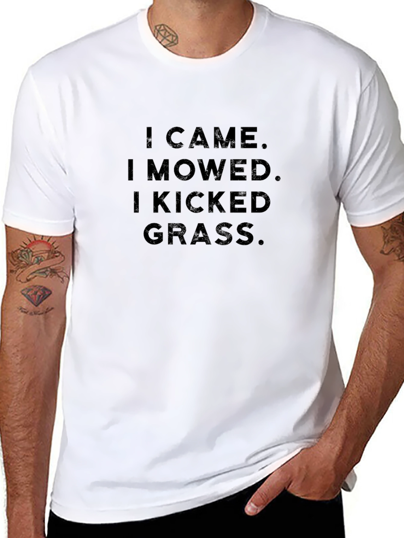 Black I Came. I Mowed. I Kicked Grass. Black Graphic T-Shirt view 8