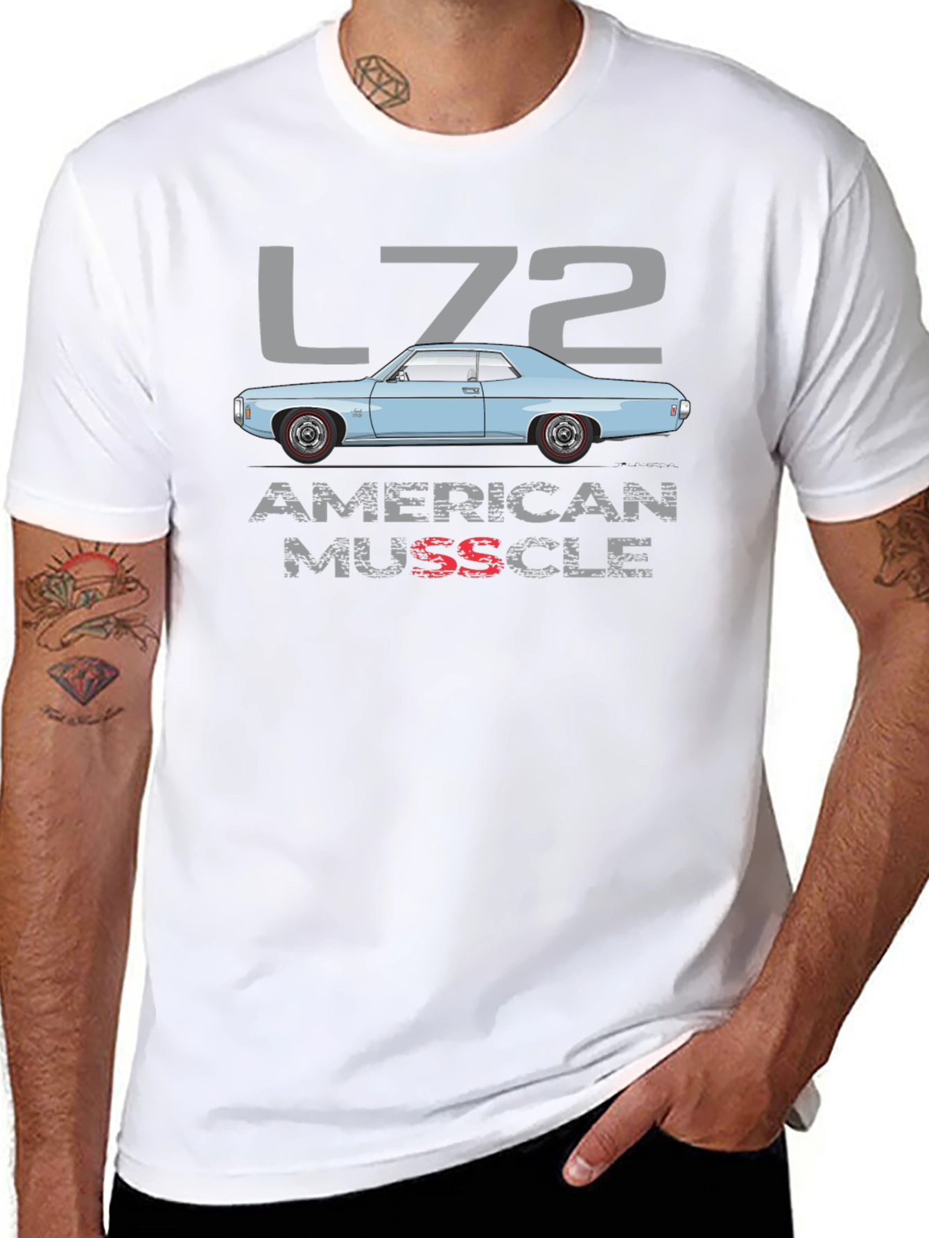 Black L72 American Muscle Car Graphic T-Shirt view 8