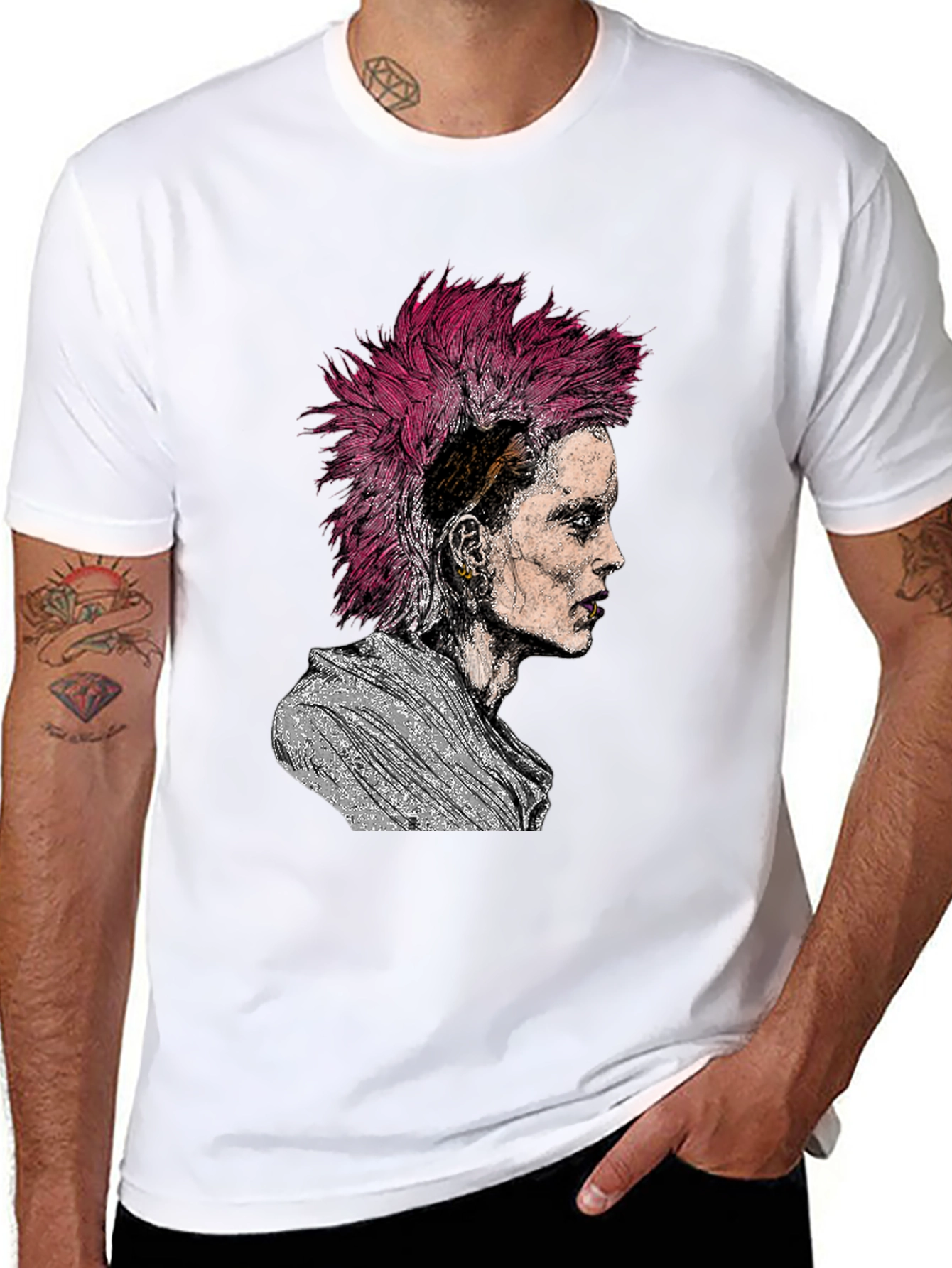 Black Punk Rock Portrait Graphic Tee - Black view 8