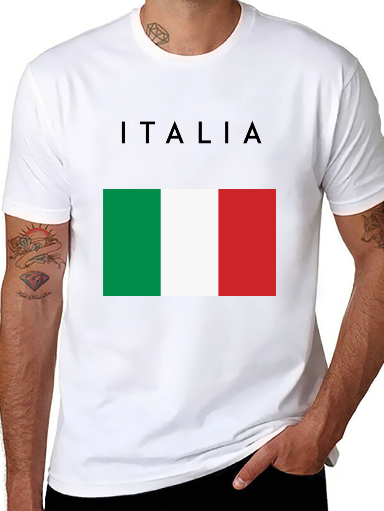 Black Italy Flag Graphic T-Shirt - Black Casual Tee view 8