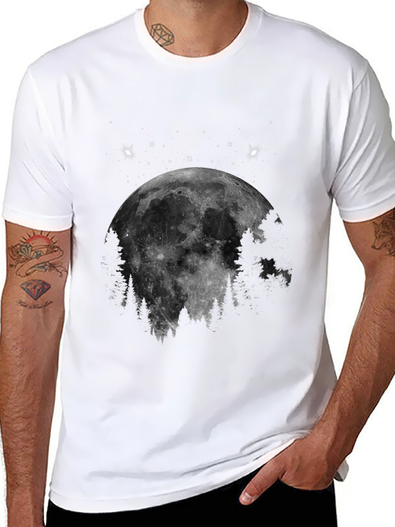 Black Moonlit Forest Graphic Tee - Black Cotton Blend view 8