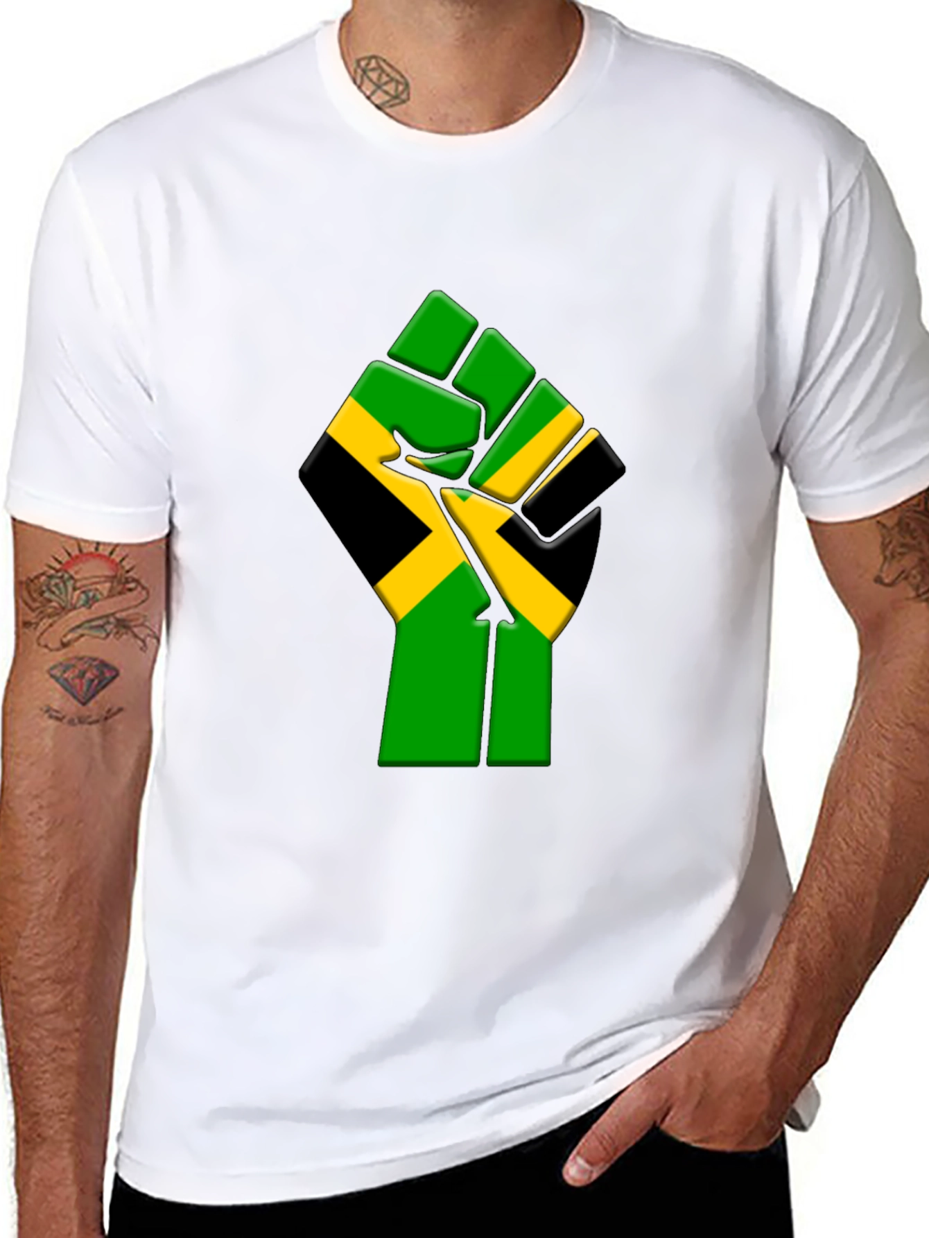 Black Jamaica Flag Fist Graphic T-Shirt - Black view 8