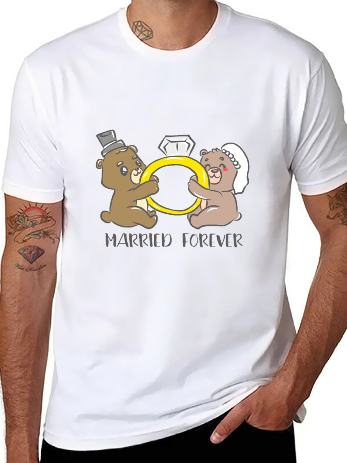 Black Married Forever Bear Couple T-Shirt view 8