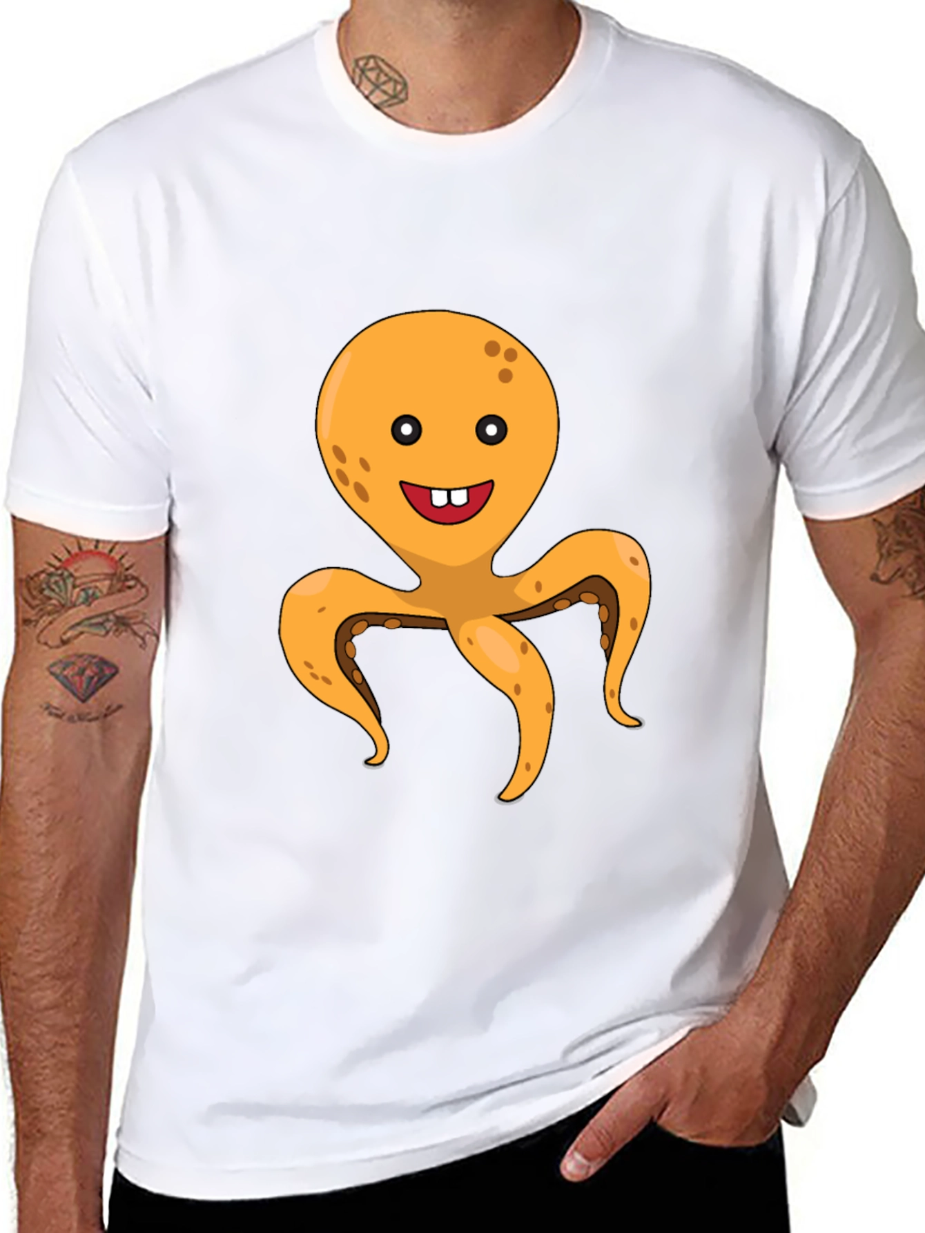 Black Cute Octopus Graphic Tee - Black Cotton T-Shirt view 8
