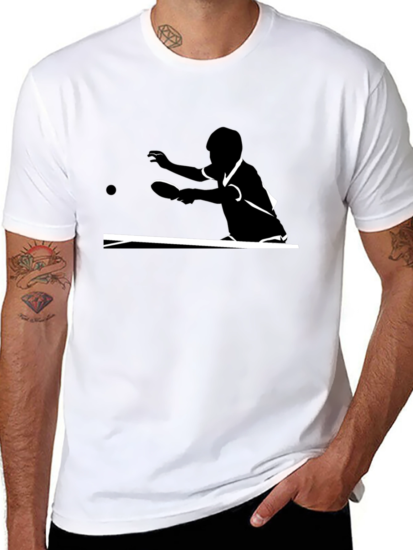 Black Table Tennis Silhouette Graphic Tee - Black Cotton Comfort view 8