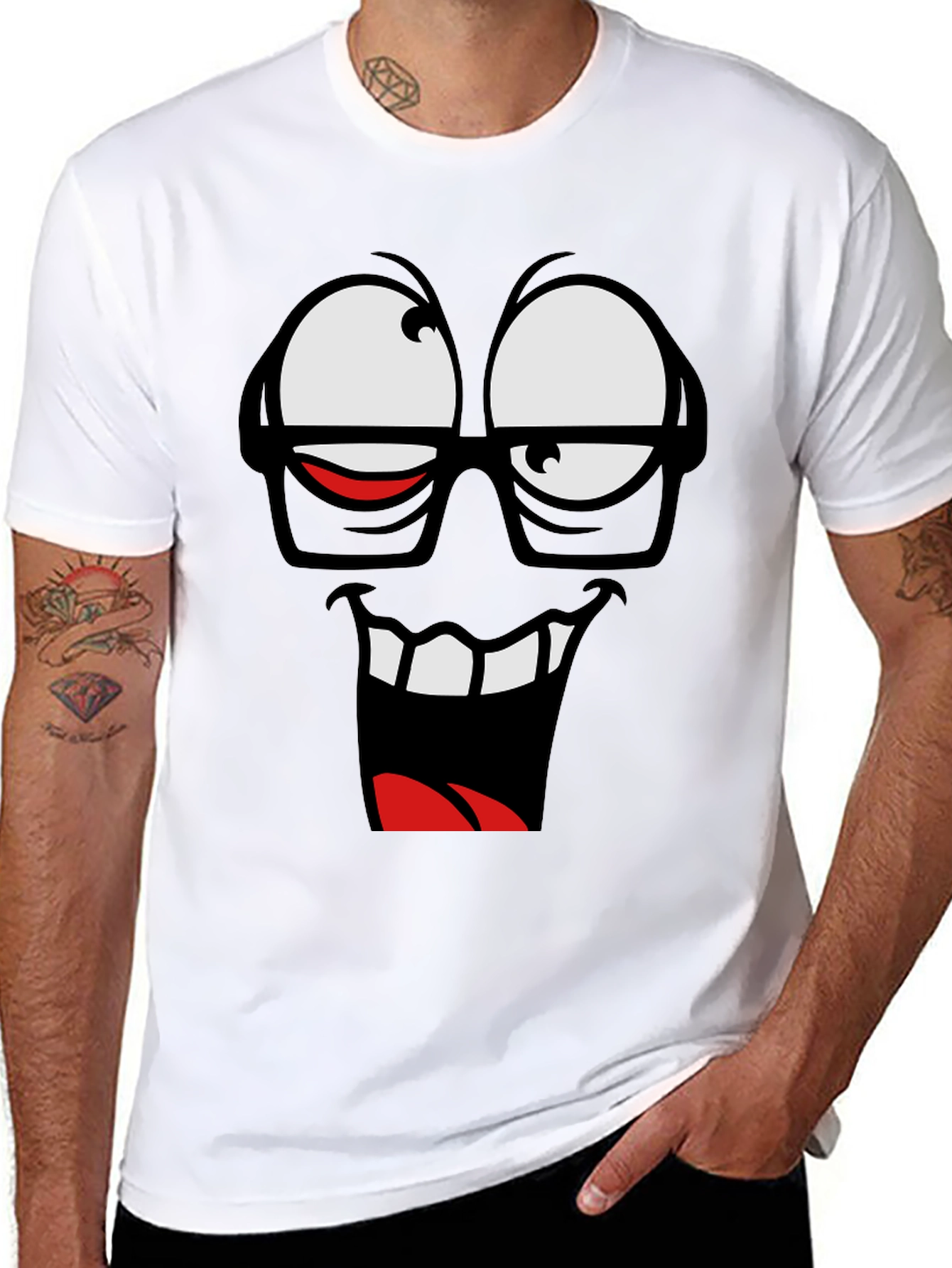 Black Funny Face Graphic T-Shirt - Black Crew Neck Tee view 8