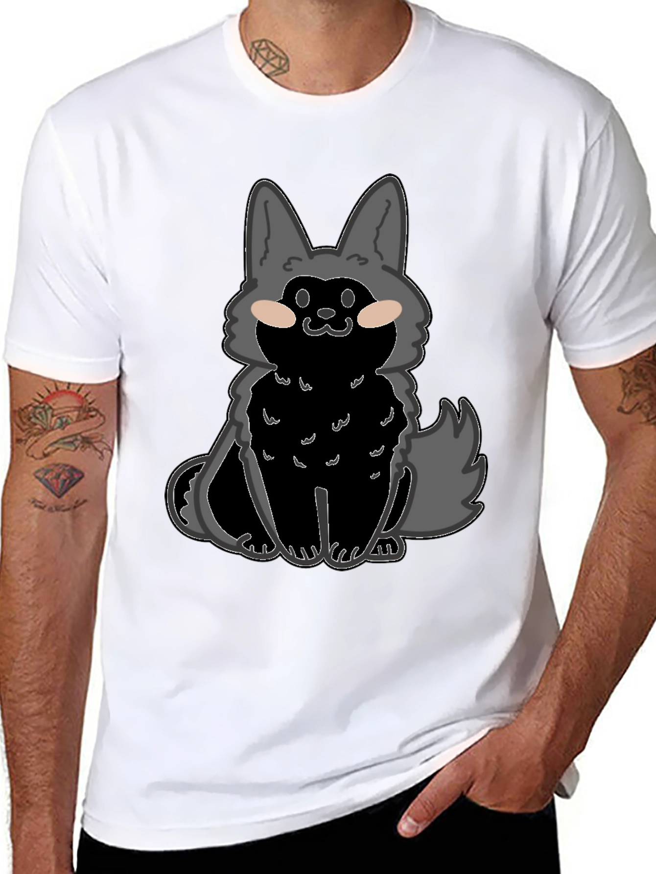 Black Cartoon Wolf Graphic T-Shirt view 8