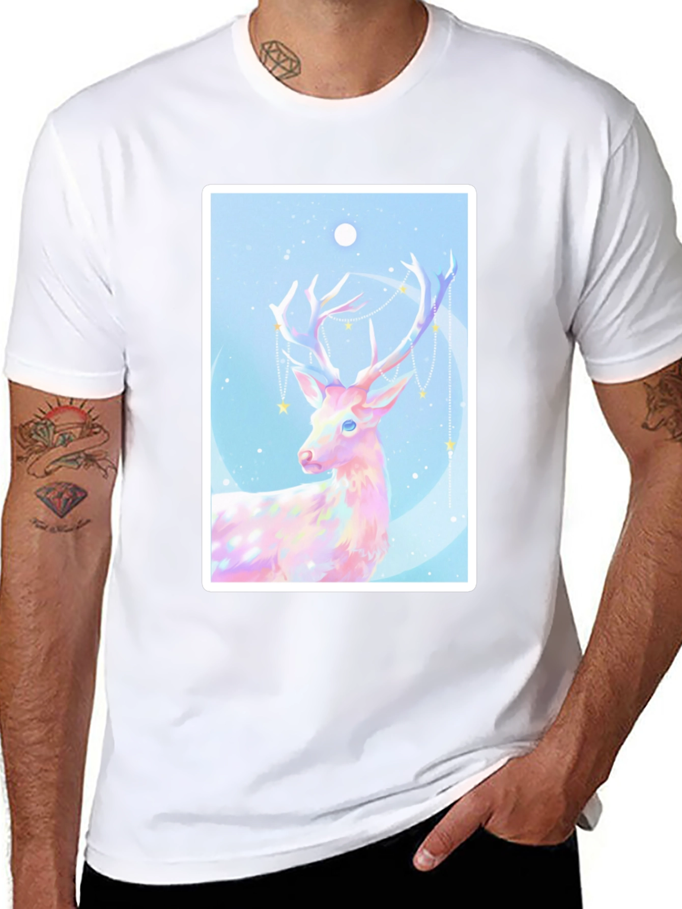 Black Mystical Deer Graphic Tee - Black Cotton Blend view 8