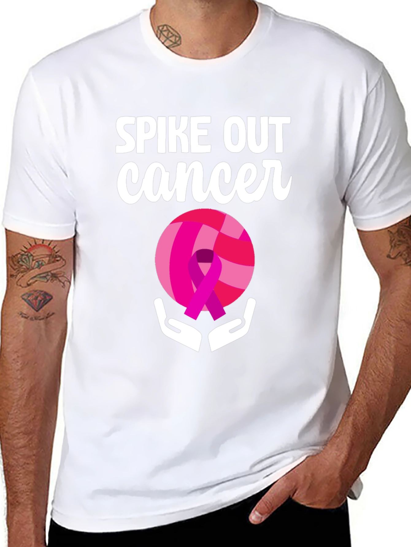 Black Spike Out Cancer Volleyball T-Shirt view 8