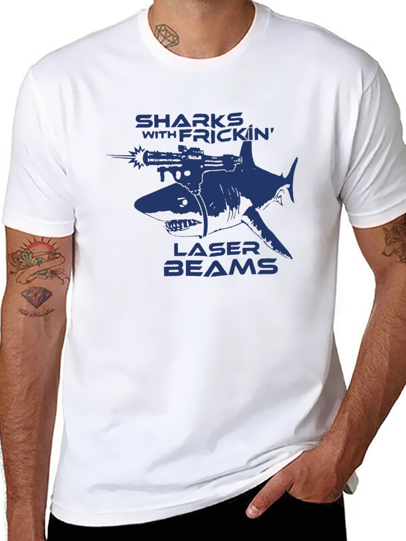 Black Sharks With Frickin' Laser Beams Graphic T-Shirt view 8