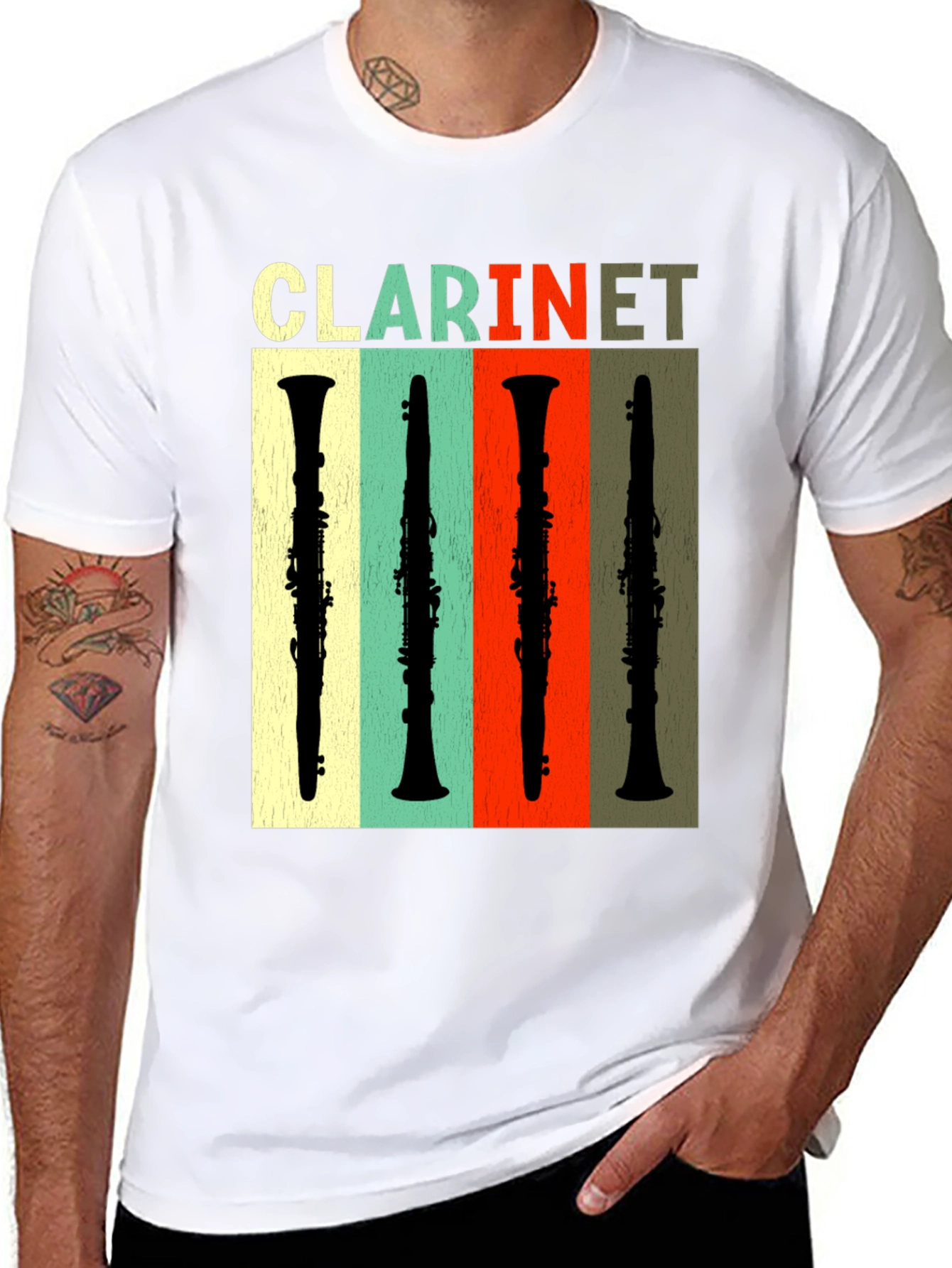 Black Retro Clarinet T-Shirt - Music Lover Tee view 8