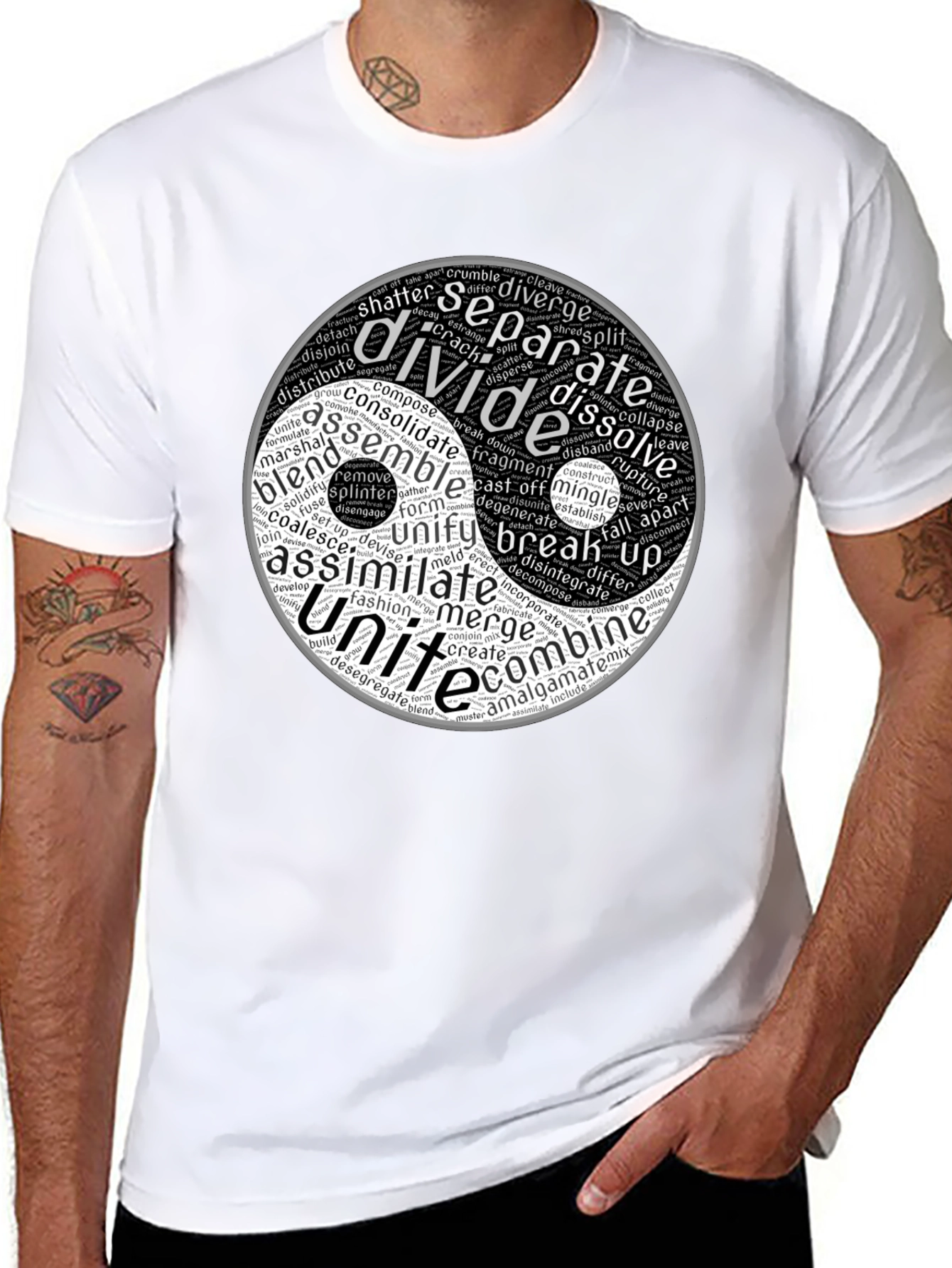 Black Yin Yang Word Art Graphic T-Shirt view 8