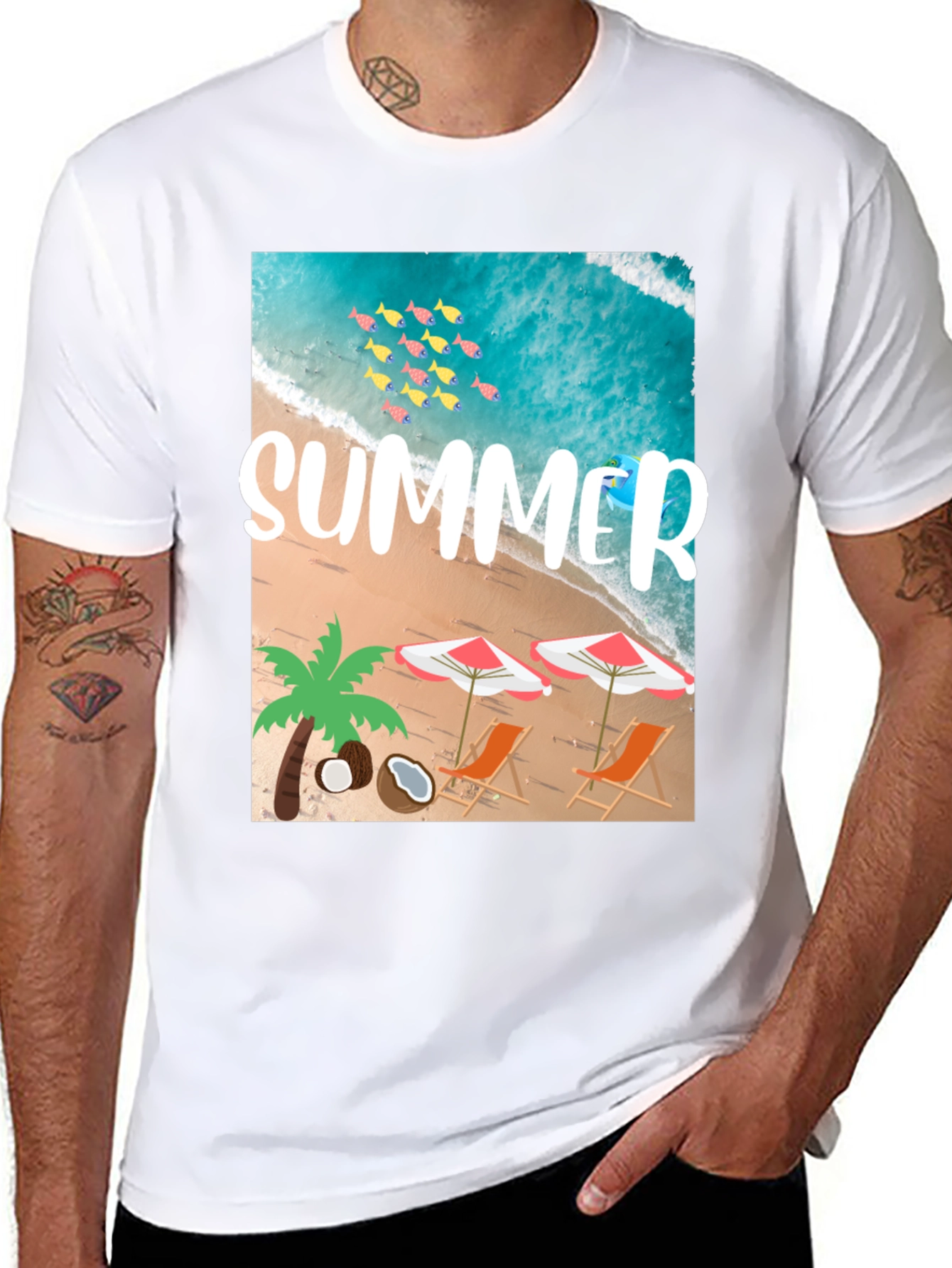 Black Summer Beach Graphic T-Shirt view 8