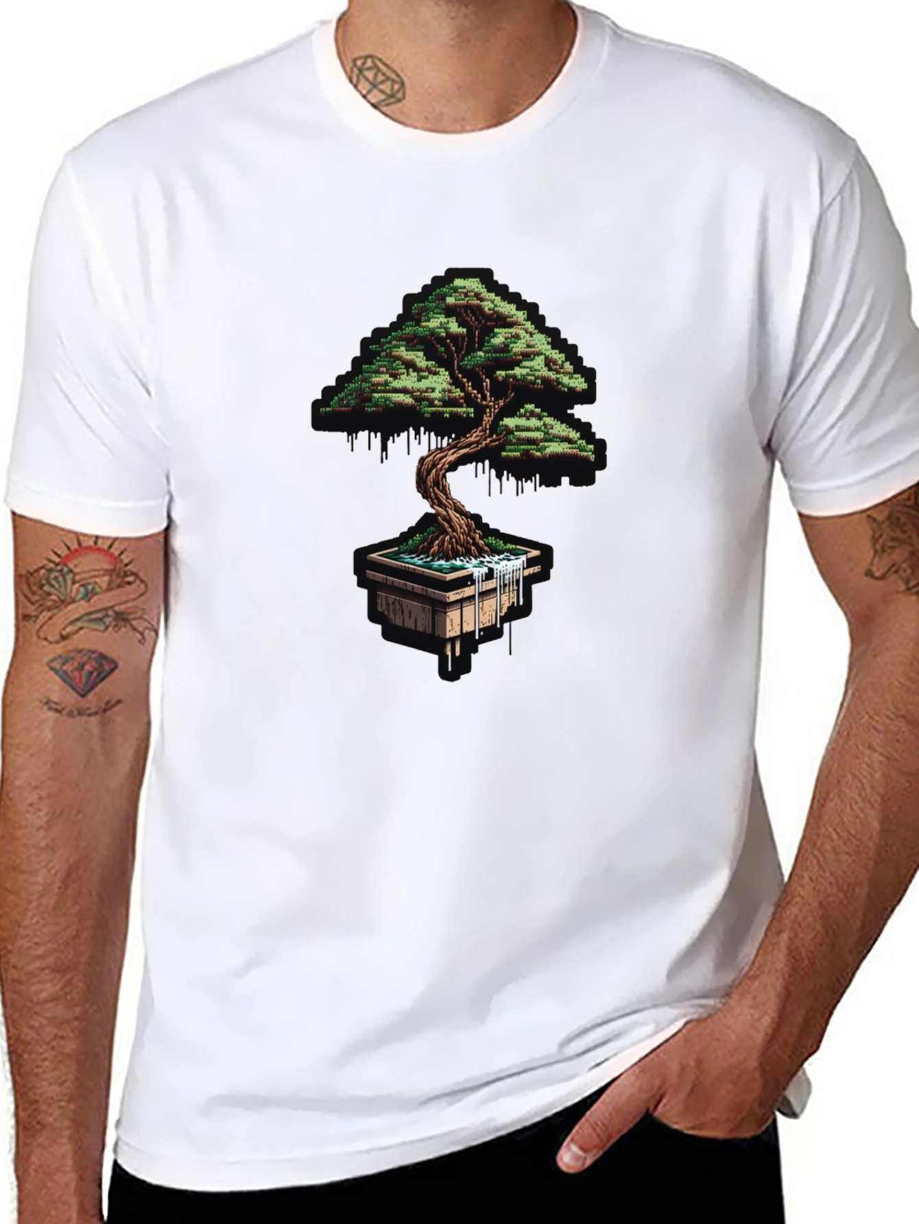 Black Pixel Art Bonsai Tree Black T-Shirt view 8