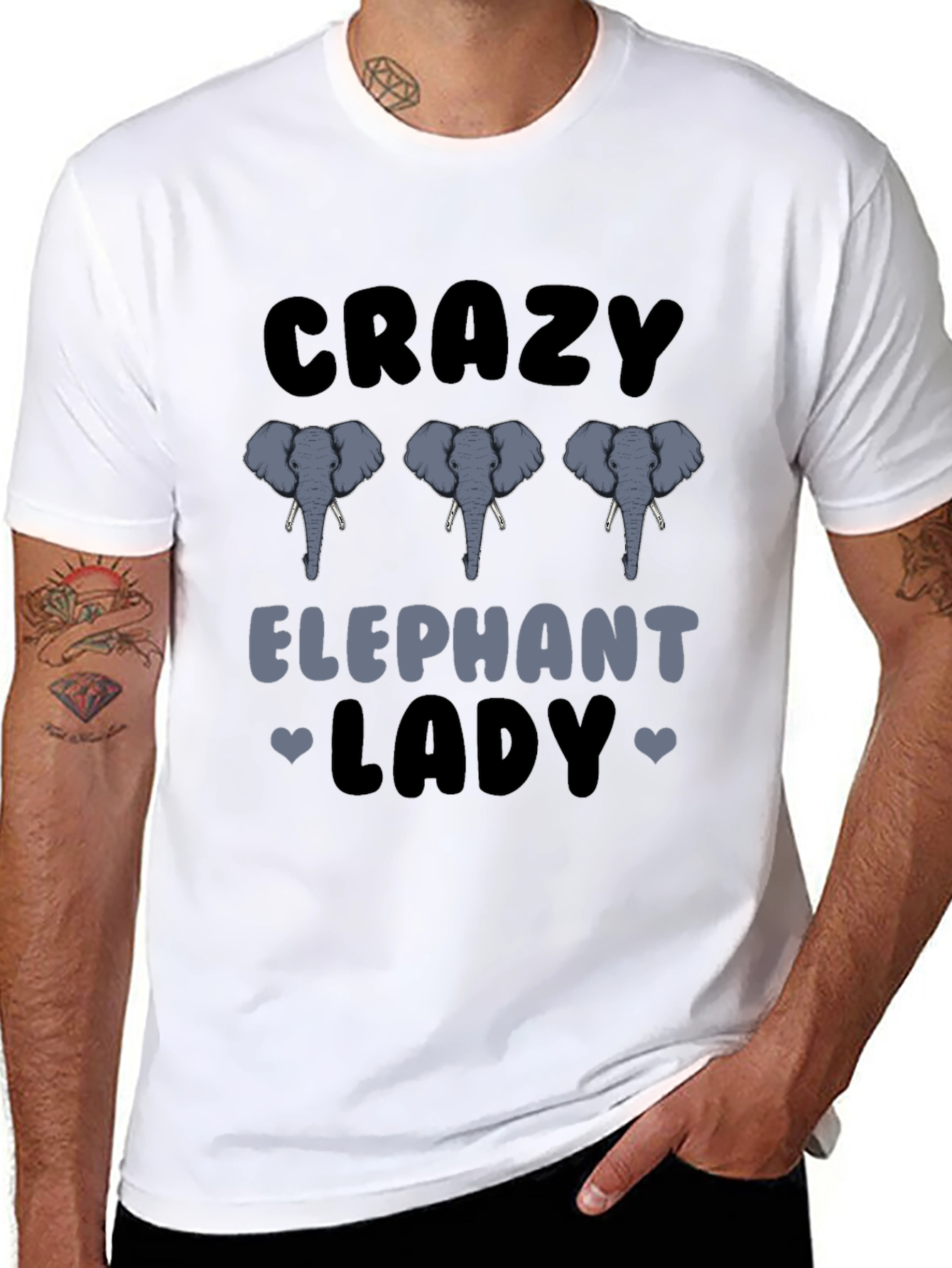 Black Crazy Elephant Lady Graphic T-Shirt view 8
