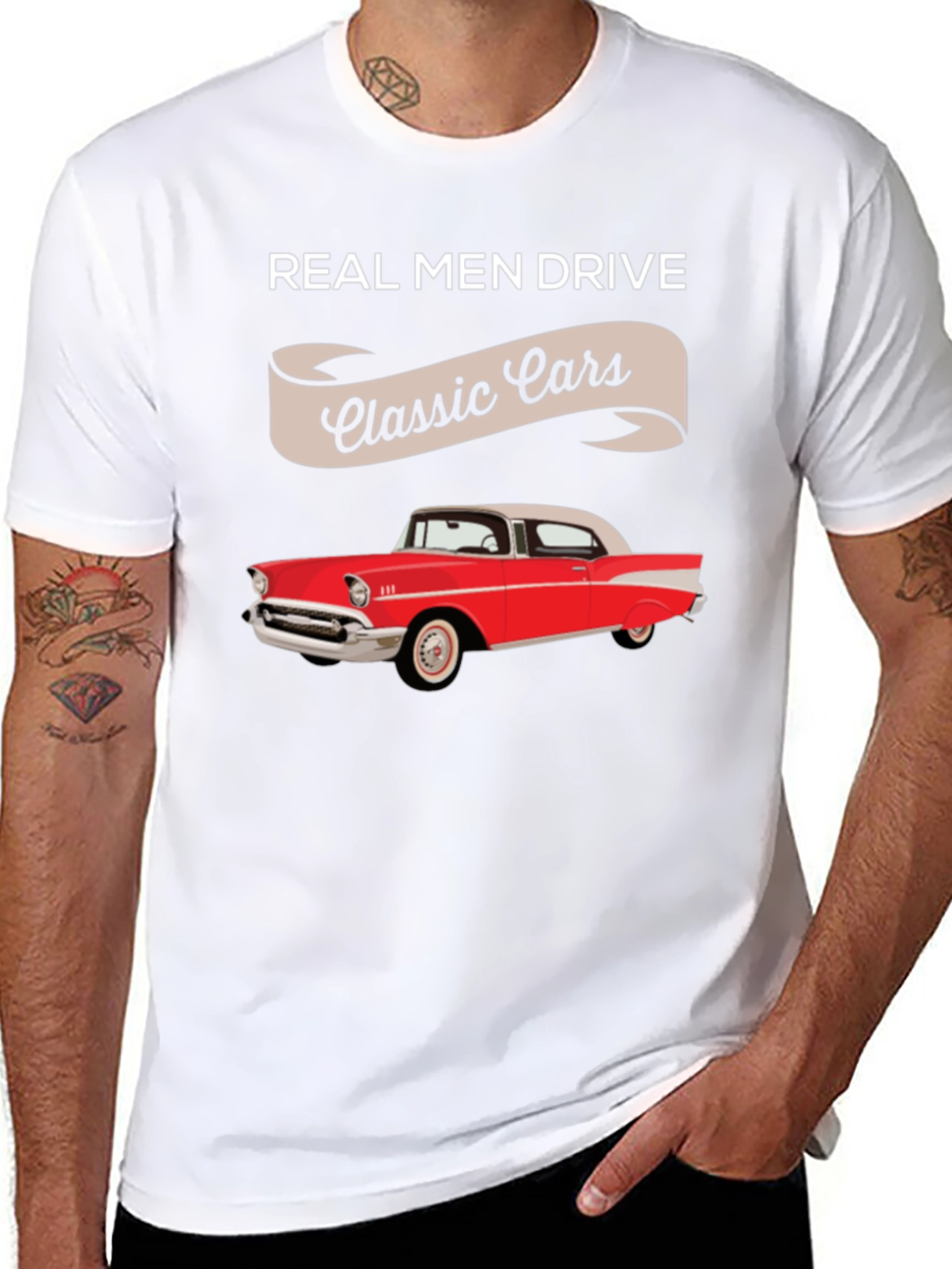 Black Real Men Drive Classic Cars T-Shirt view 8