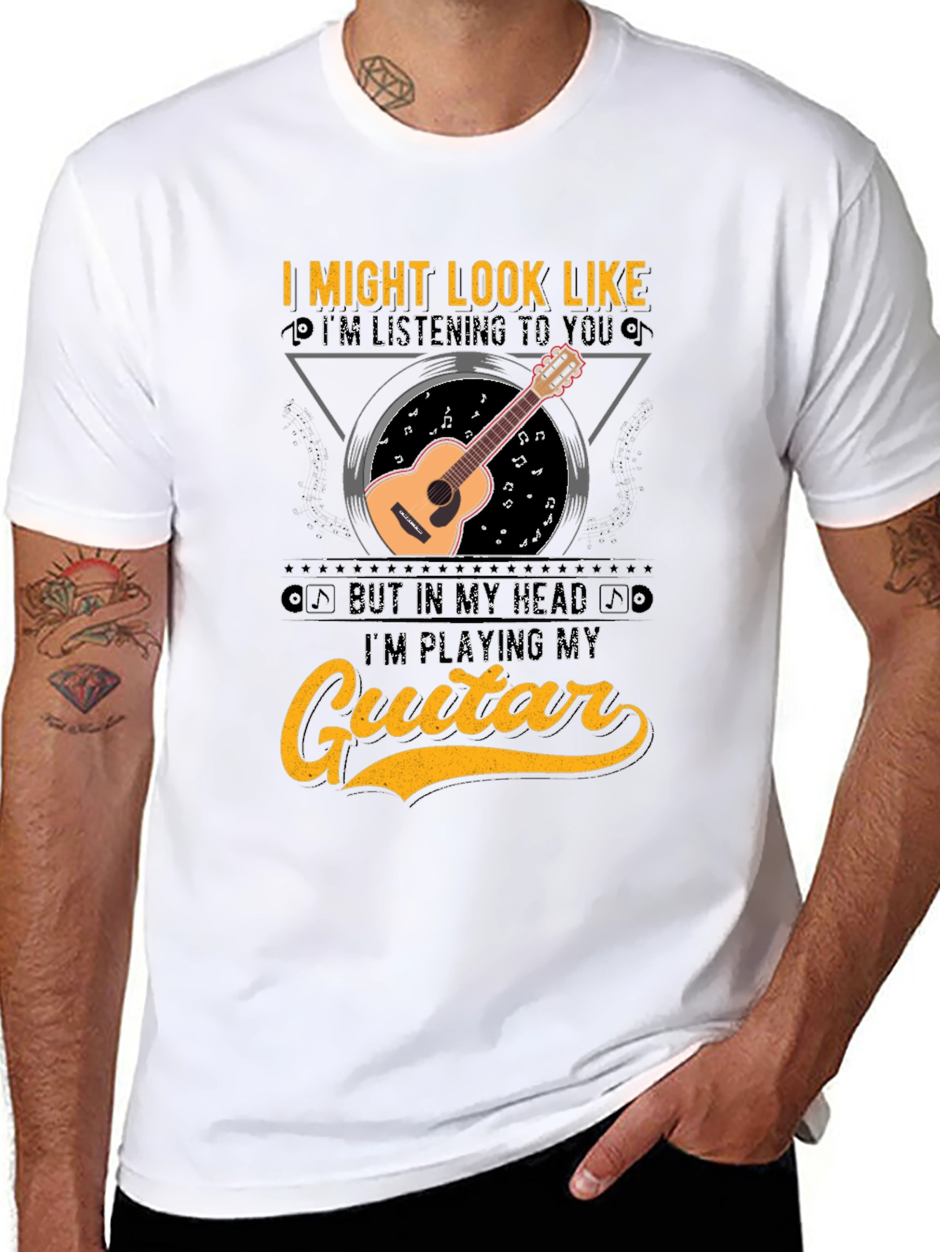 Black Guitar Lover T-Shirt - Musician Graphic Tee view 8