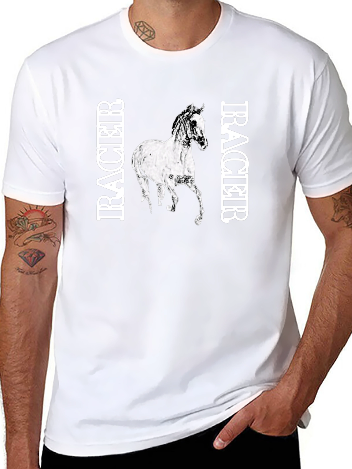 Black Racer Horse Graphic Tee - Stylish Black T-Shirt view 8
