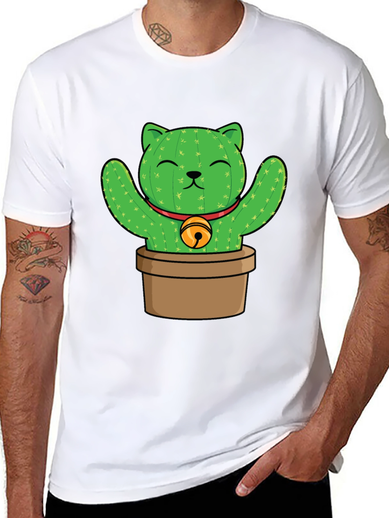 Black Cactus Cat T-Shirt - Funny Plant Lover Tee view 8