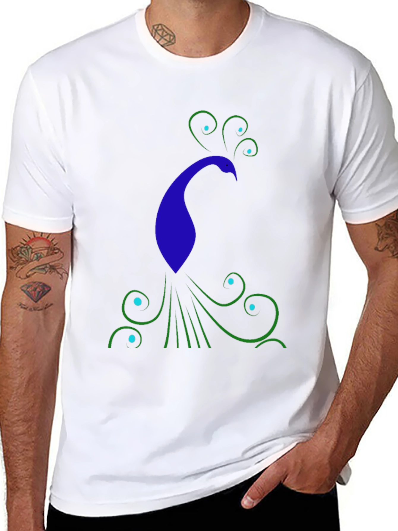 Black Stylish Peacock Graphic Print Black T-Shirt view 8