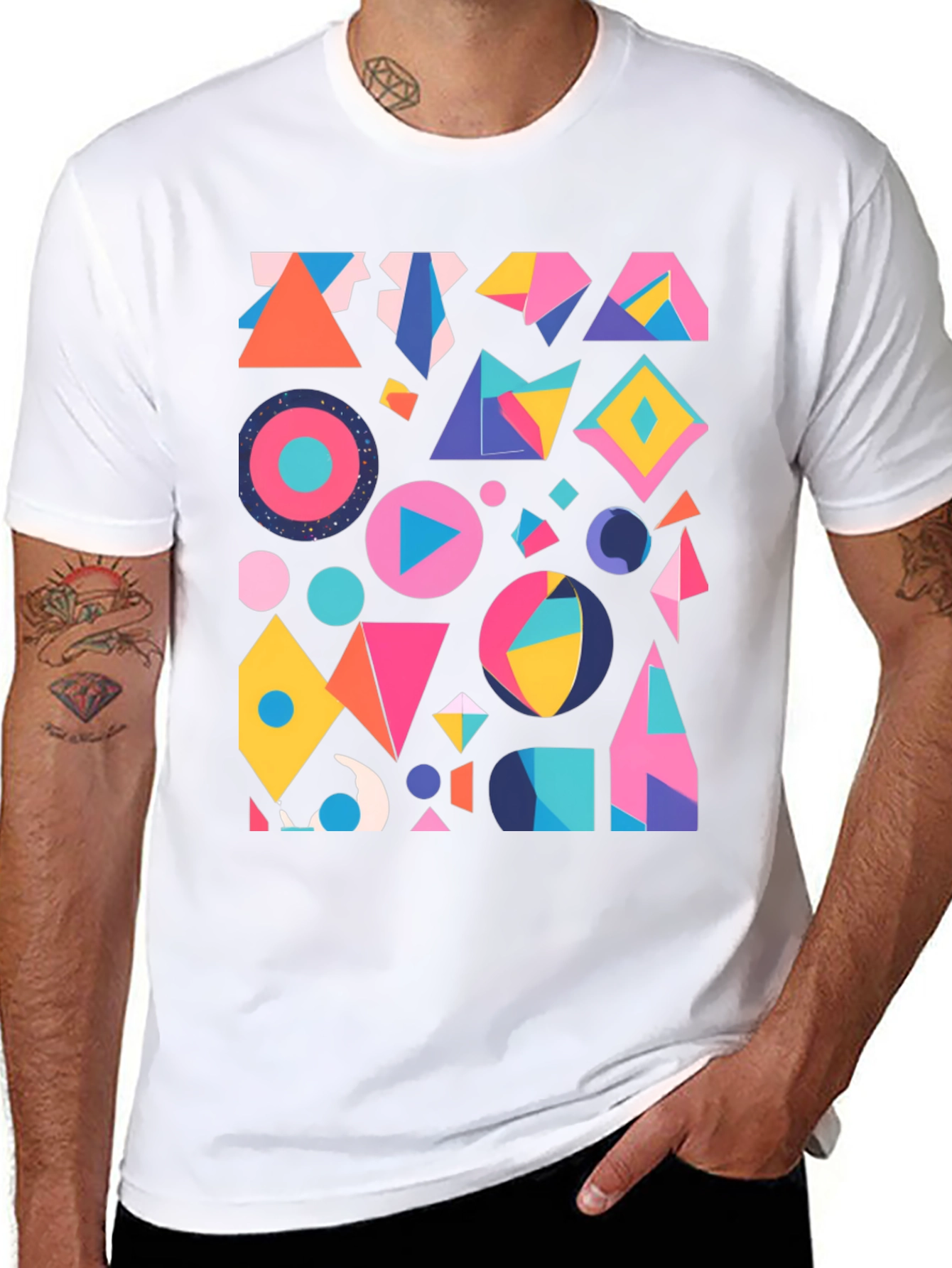 Black Geometric Print Black T-Shirt view 8