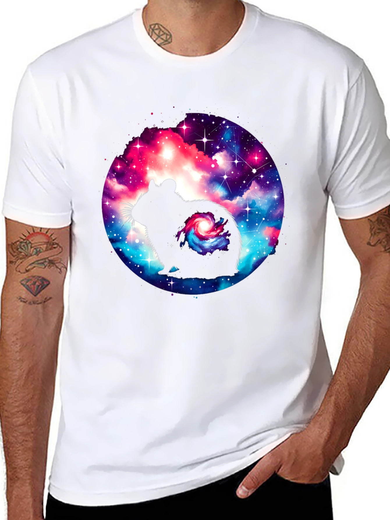 Black Galaxy Hamster Graphic T-Shirt view 8