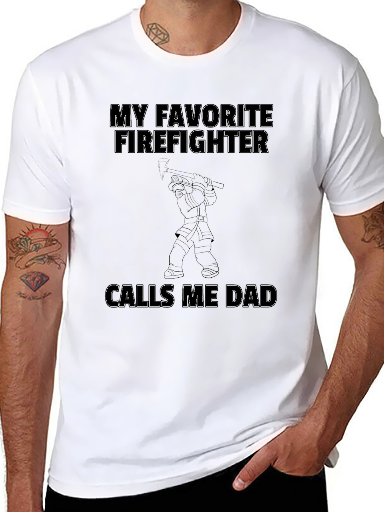 Black Firefighter Dad Graphic Tee - Black Cotton T-Shirt view 8