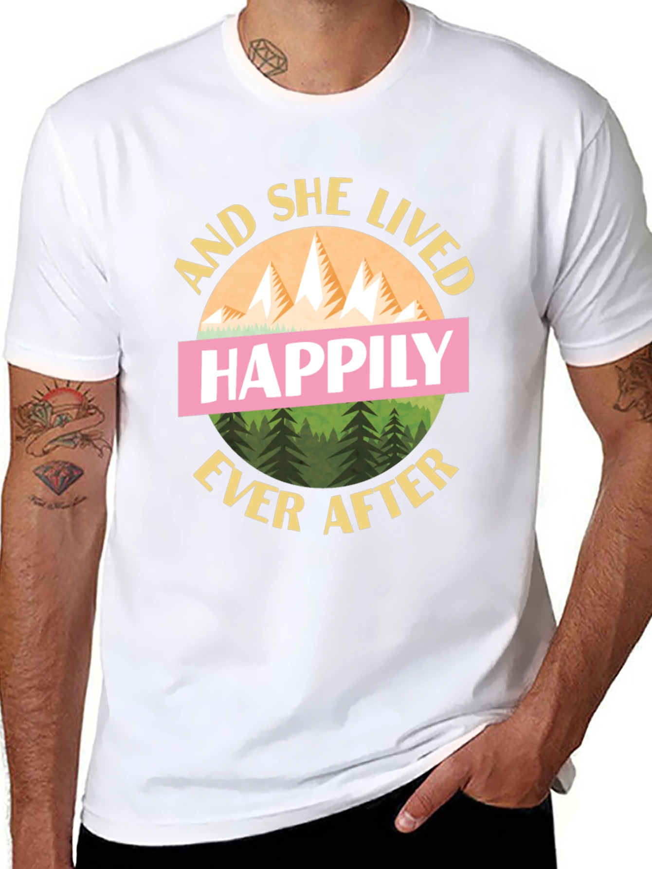 Black Happily Ever After Graphic Tee - Mountain Design T-Shirt view 8
