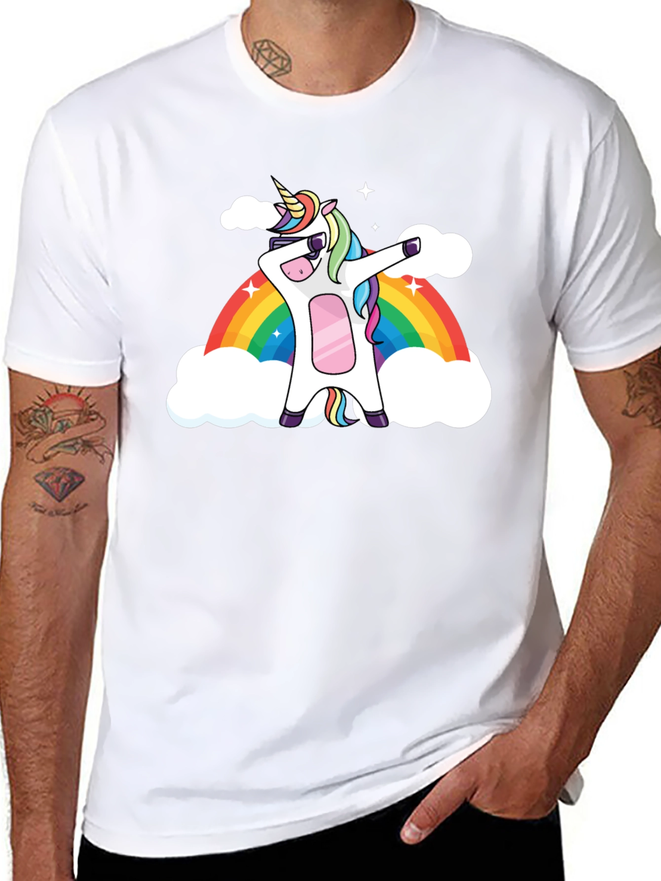Black Unicorn Dab Rainbow Graphic T-Shirt view 8