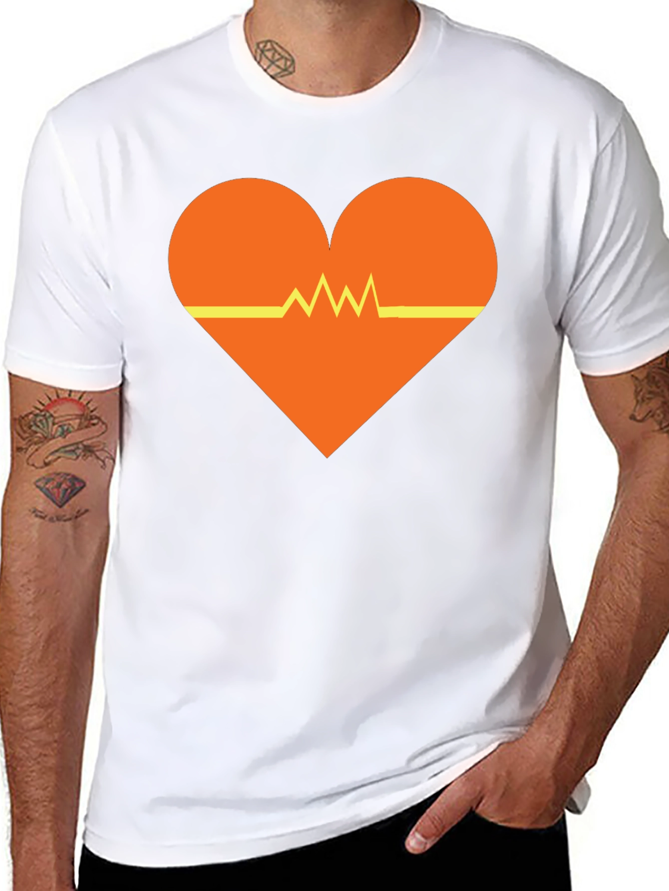 Black Heartbeat Heart Graphic Tee - Black Unisex T-Shirt view 8
