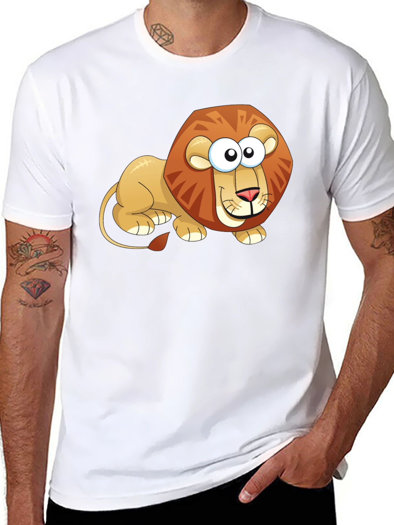 Black Cartoon Lion Graphic T-Shirt - Casual Black Tee view 8