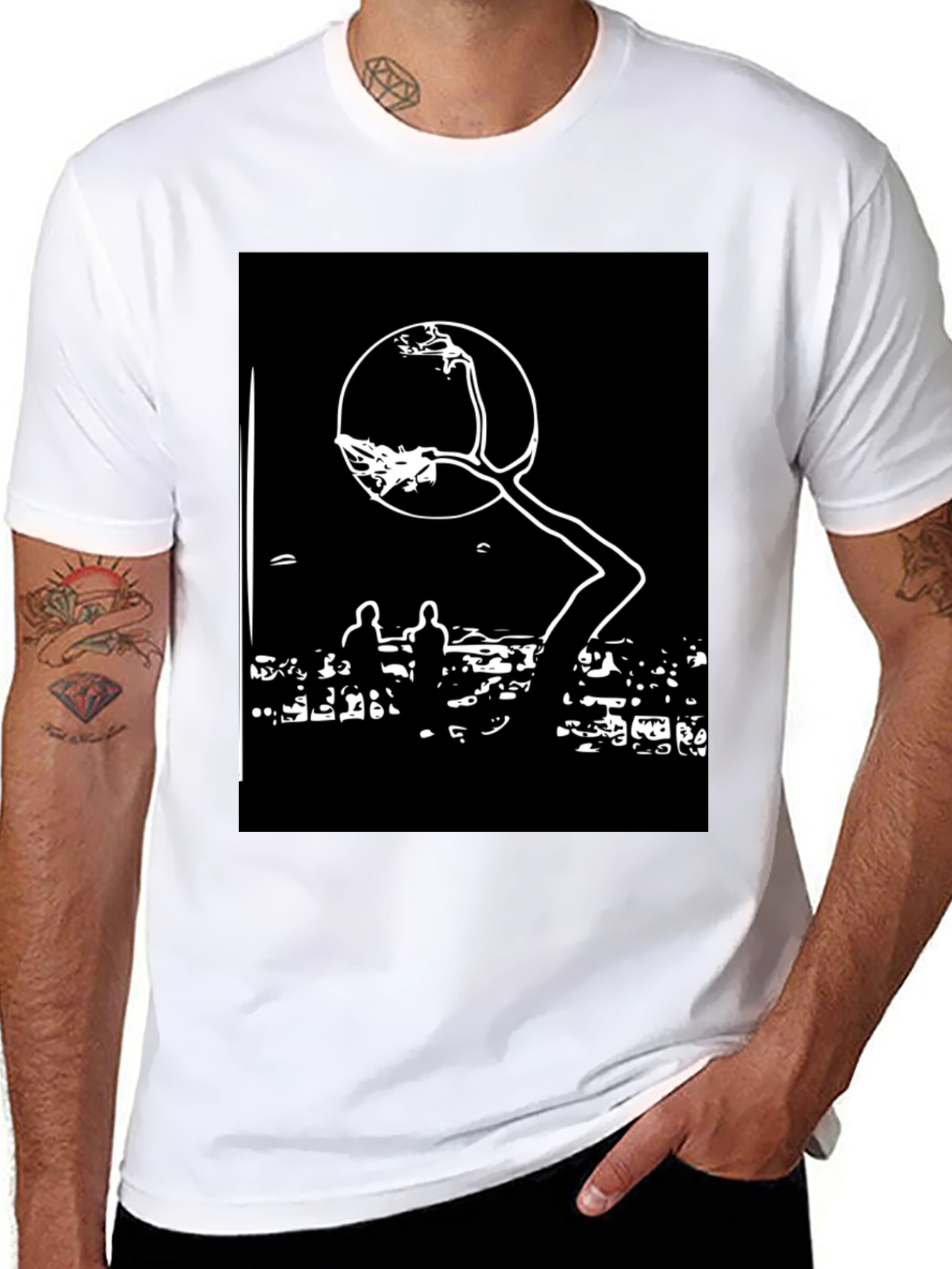 Black Abstract Art Tee: Urban Silhouette T-Shirt view 8