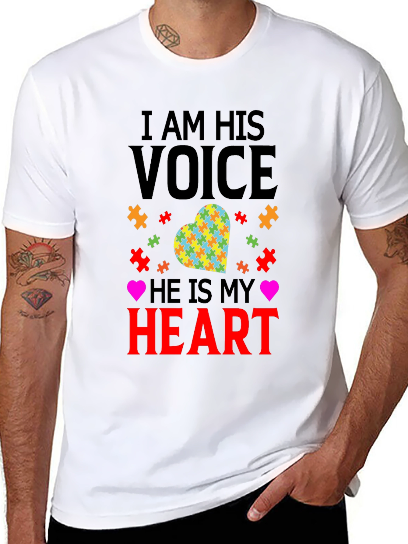 Black Autism Awareness T-Shirt - I Am His Voice view 8