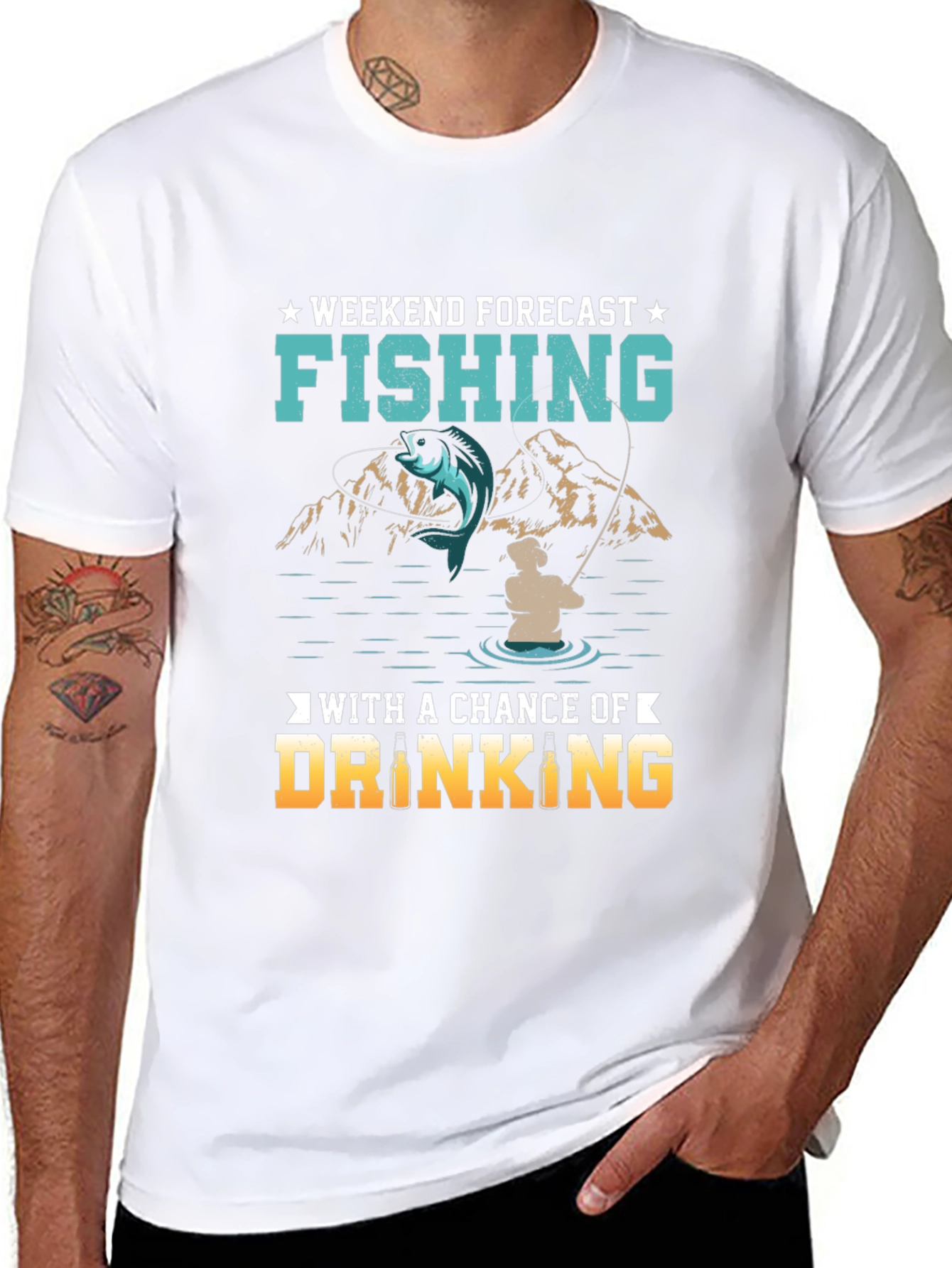 Black Fishing & Drinking Weekend Forecast T-Shirt view 8