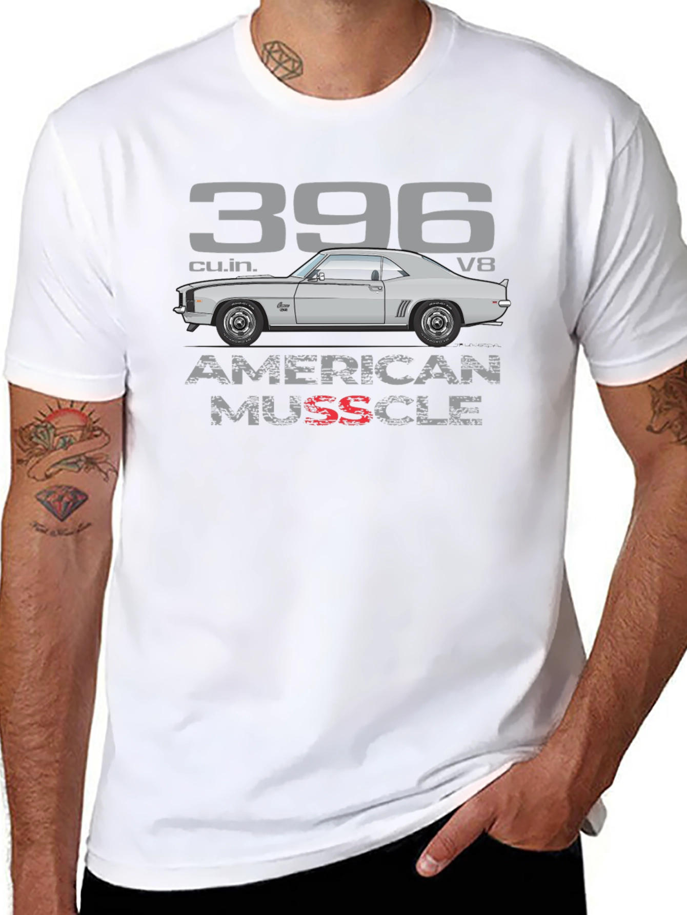Black 396 American Muscle Car T-Shirt view 8