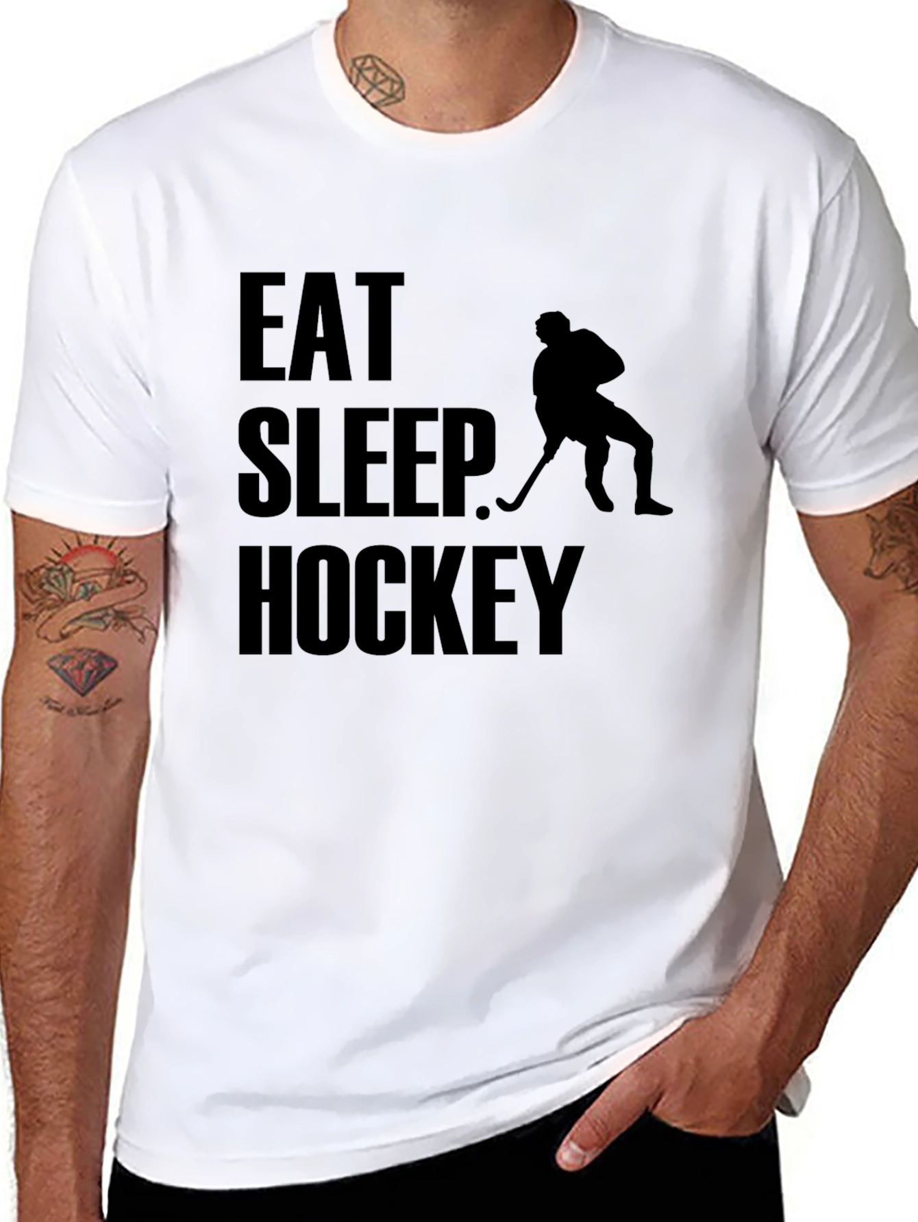 Black Eat Sleep Hockey T-Shirt Funny Sports Tee view 8