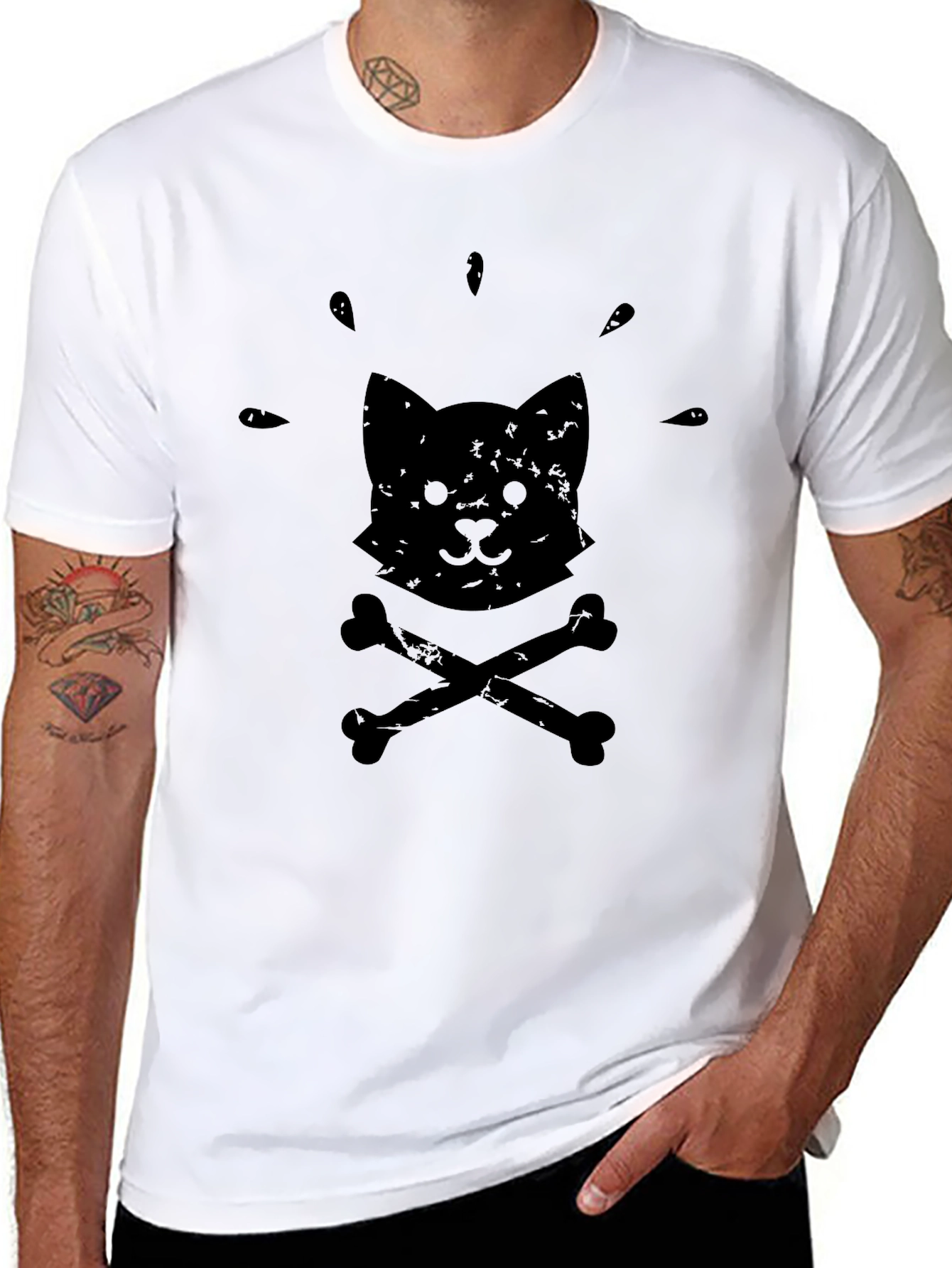 Black Black Cat & Crossbones Graphic Tee - Soft Cotton Comfort view 8